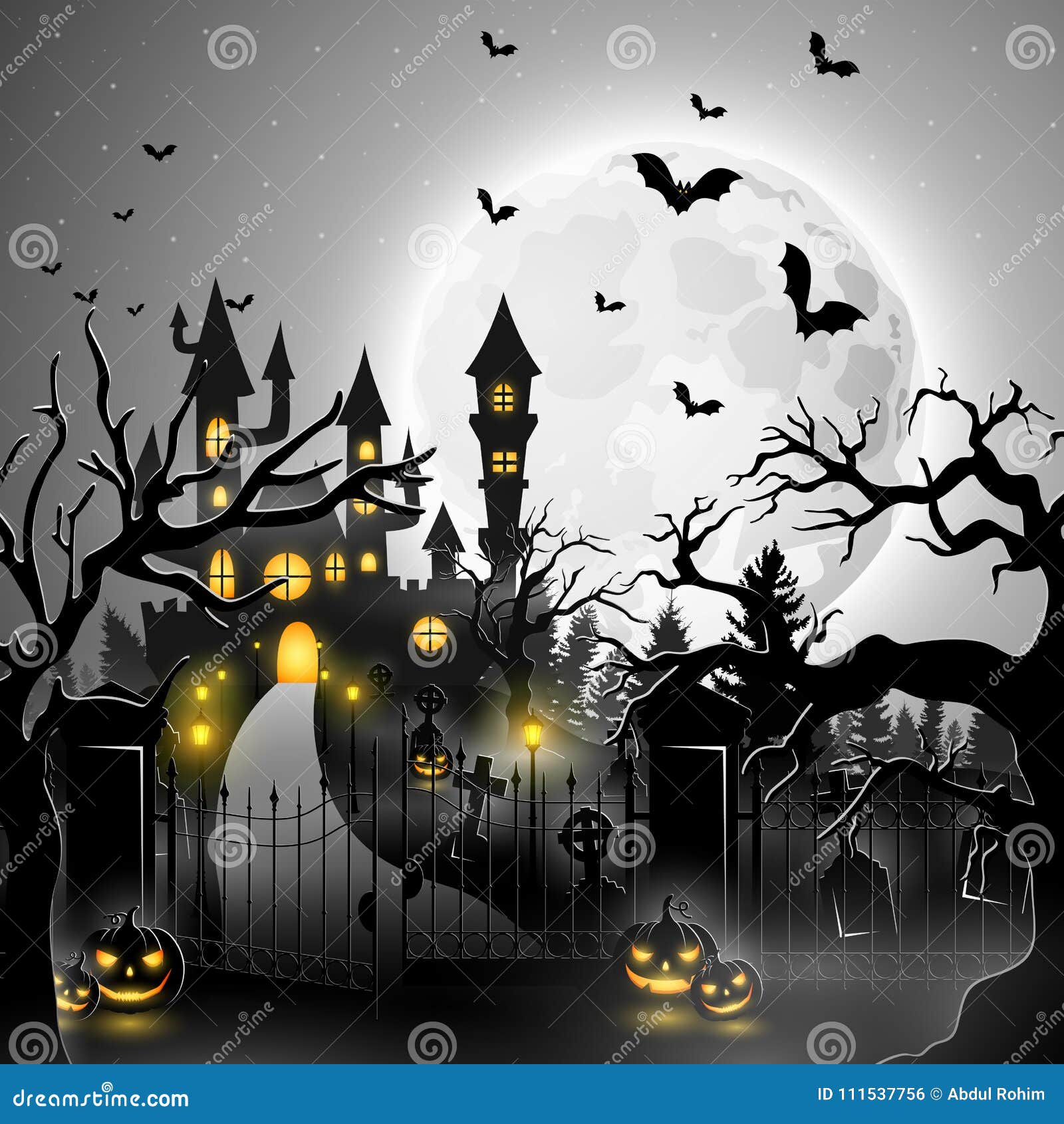 Halloween Background with Spooky Graveyard Stock Vector - Illustration of  dark, evil: 111537756