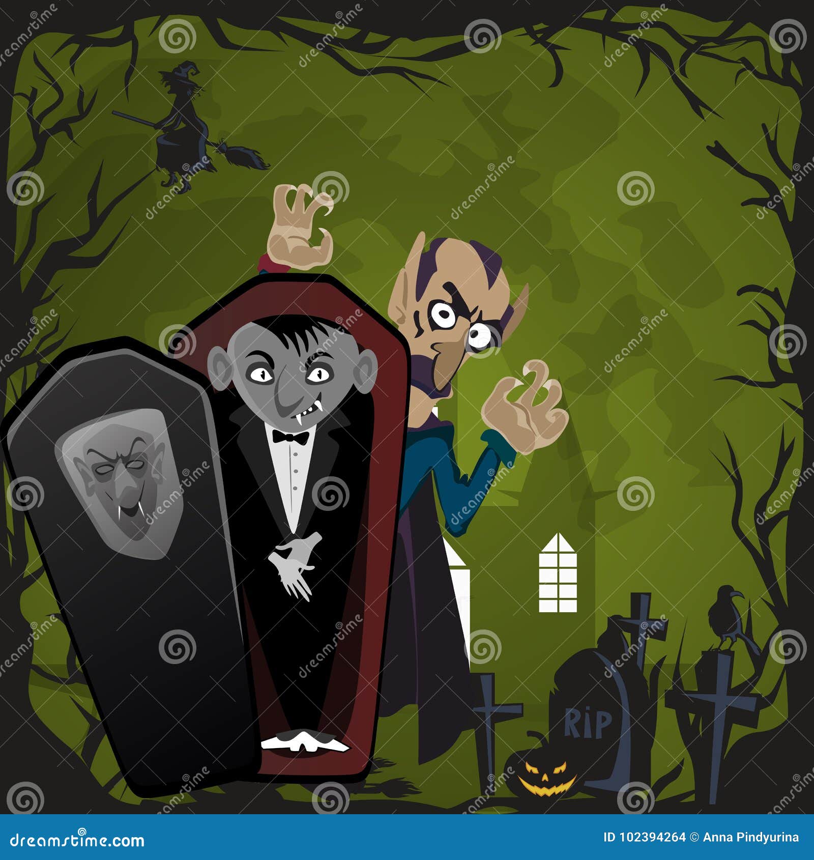 Cartoon vampire with a castle in background Vector Image