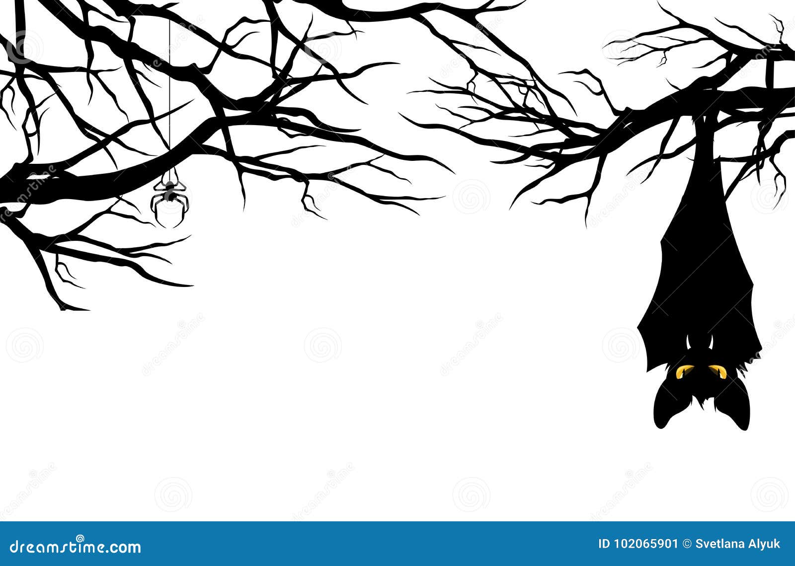 halloween bat hanging among tree branches 
