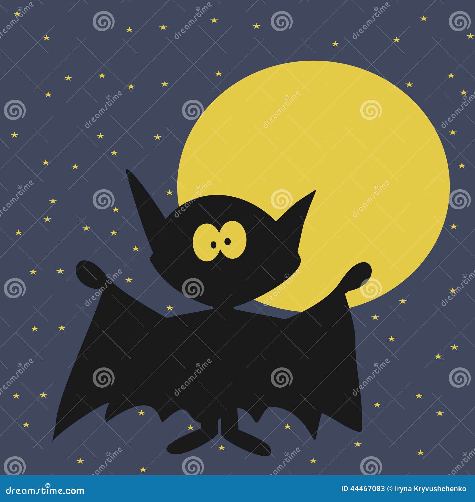 Halloween Bat with Moon on Night Sky Background. Stock Vector