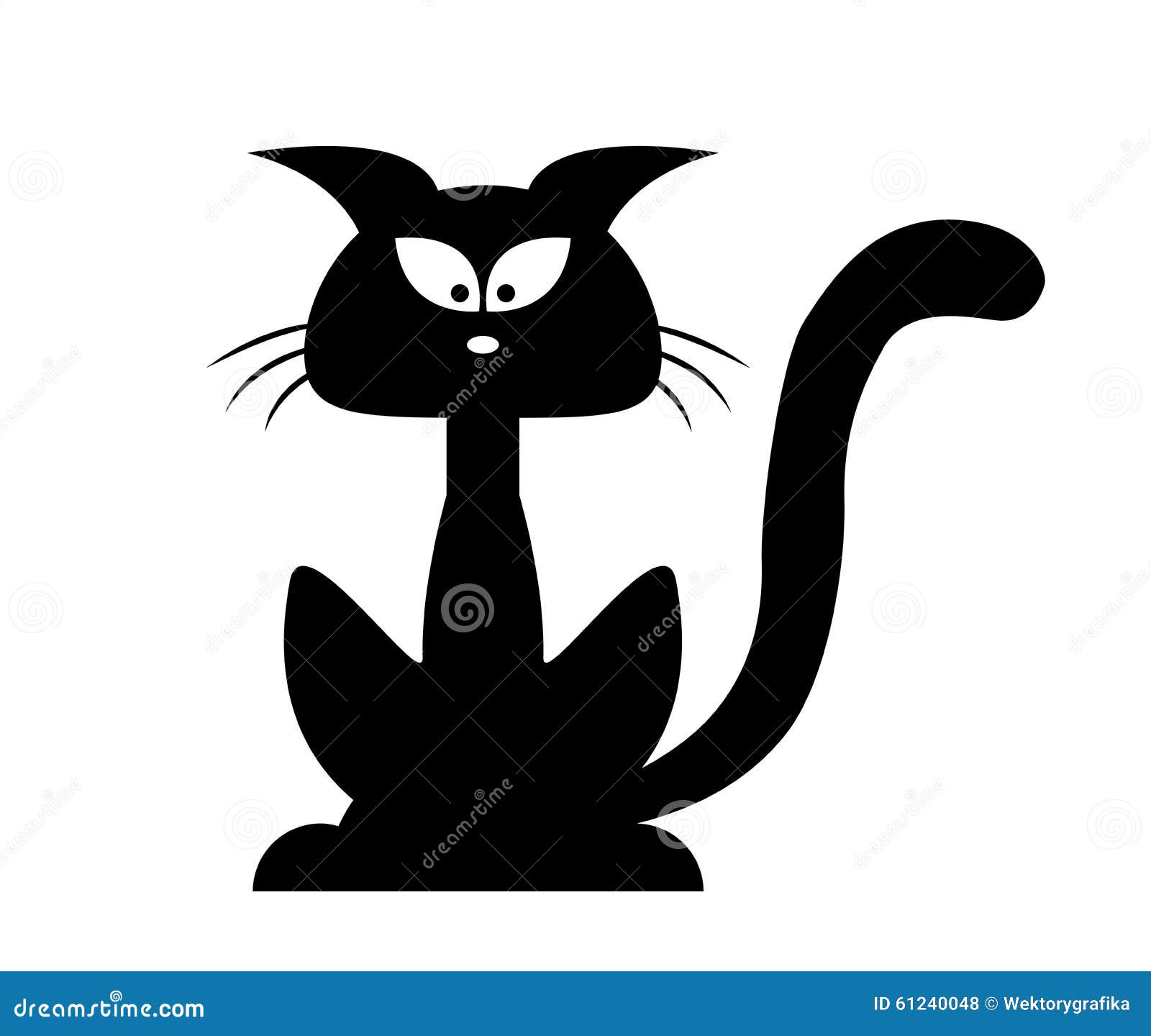 Angry black cat face clipart isolated on white. Cartoon style