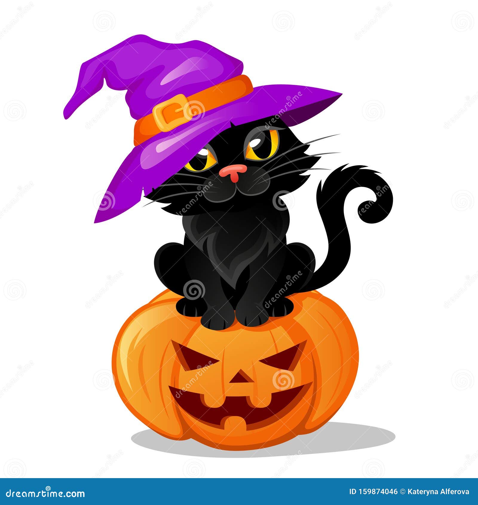 Halloween Black Cat In A Witch Hat Sitting On Halloween Pumpkin Stock halloween-black-cat-in-a-witch-hat-sitting-on-halloween-pumpkin-stock