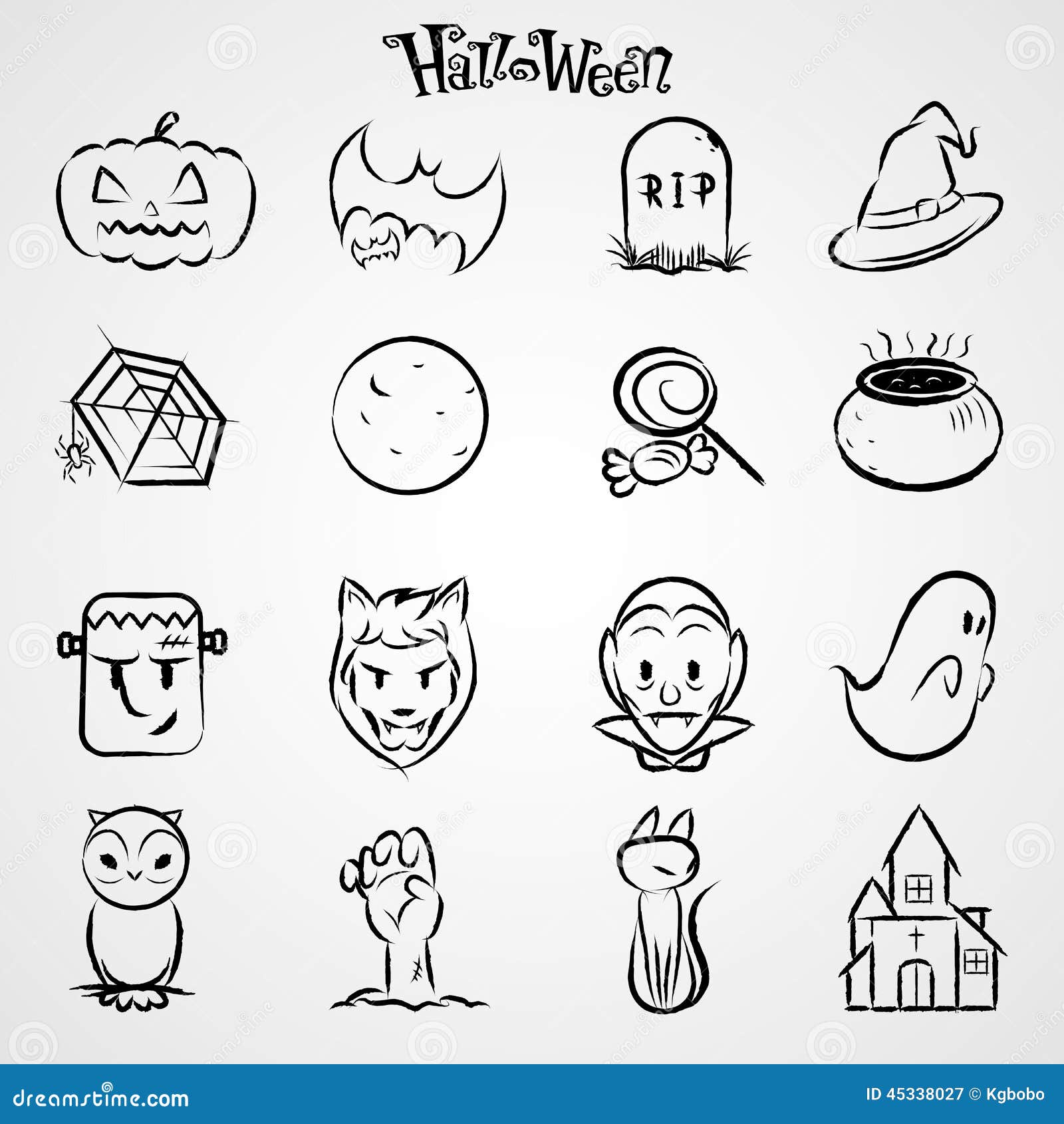 Halloween black icon set stock vector. Illustration of silhouette ...