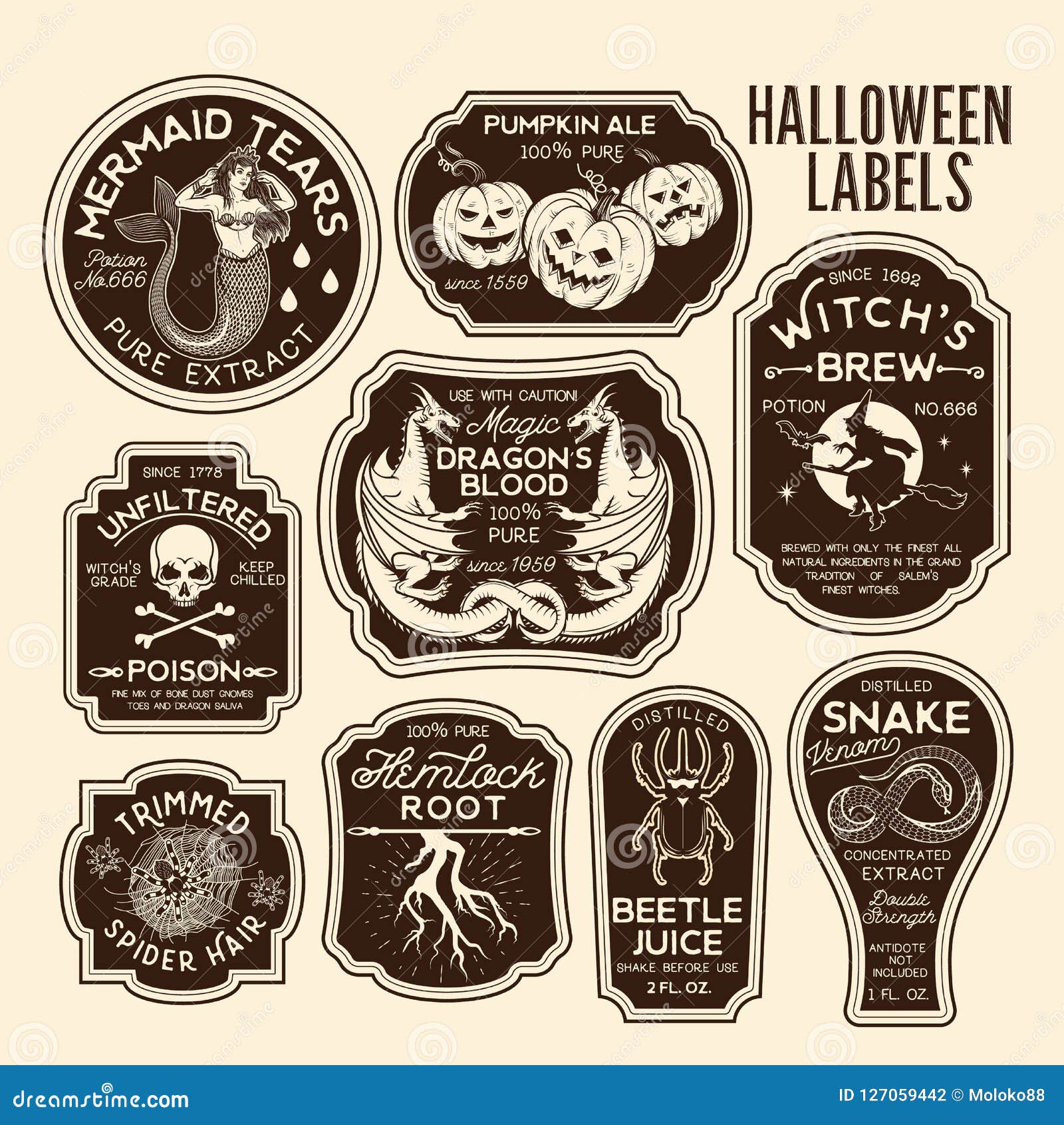 8 Potion apothecary labels Halloween glossy party decoration bat zombie vampire 