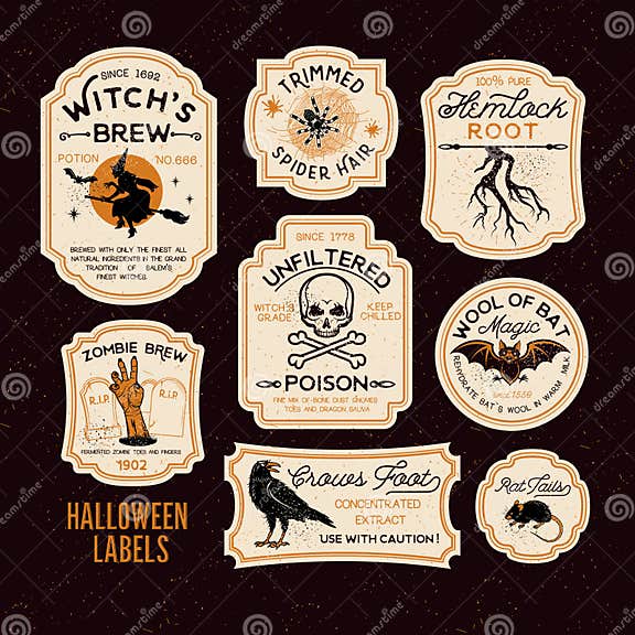 Halloween Bottle Labels stock vector. Illustration of season - 101534852