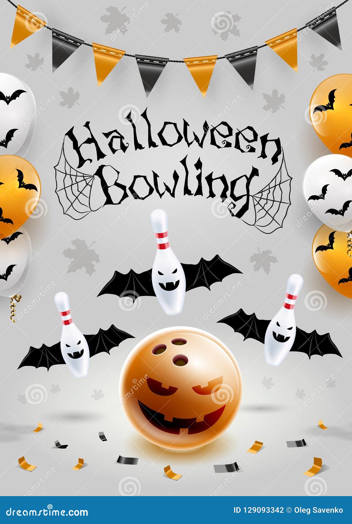 Halloween Bowling Long Flyer Template Euroflier. Vector Clip Art