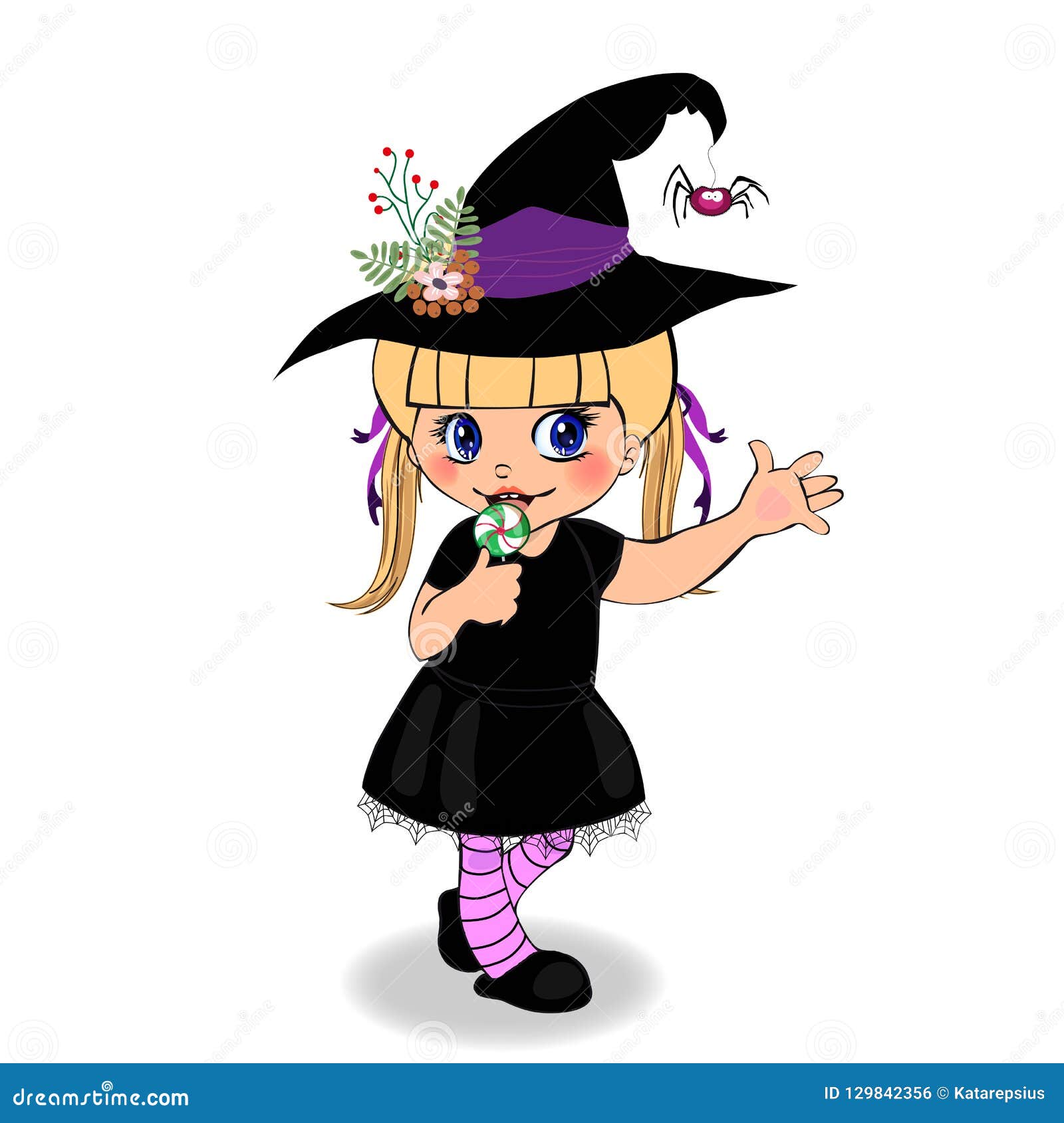 Halloween Cartoon Character of Little Baby Girl in Witch Dress on White ...