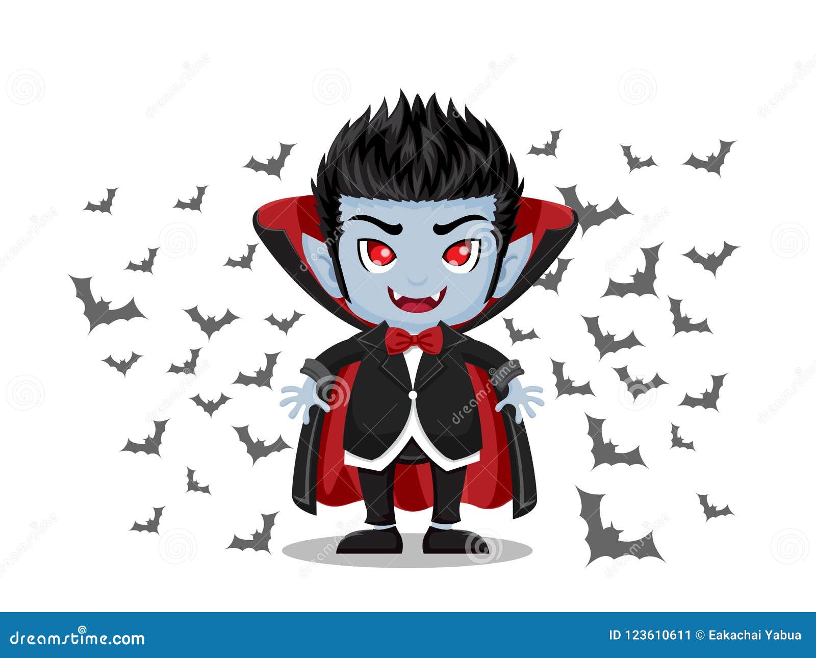 Happy Halloween. Cartoon Dracula Vampire in the night background . Vector  illustration. Stock Vector