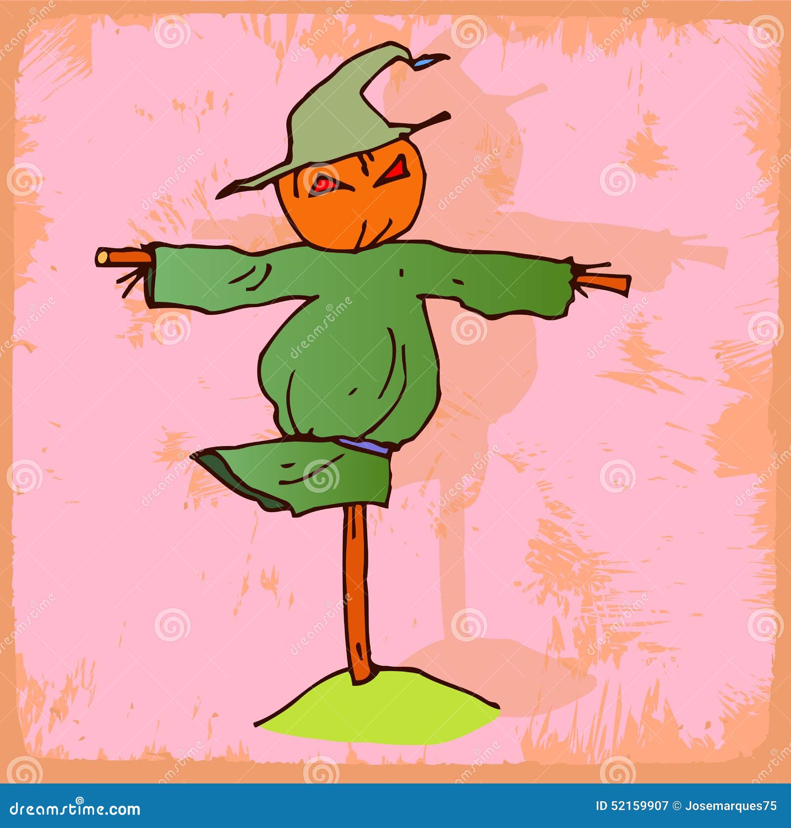 Halloween Cartoon Scarecrow Illustration, Vector Icon. Stock Vector
