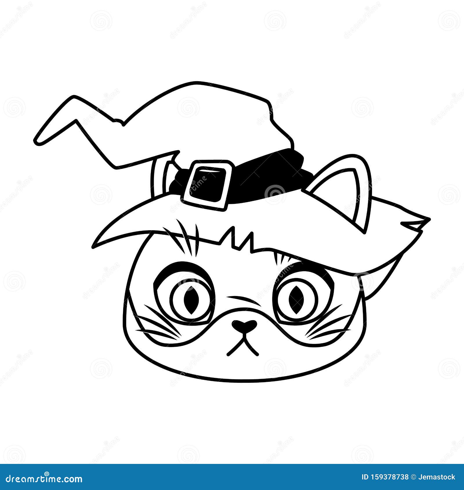 Halloween Cat Head with Hat Witch Stock Vector Illustration of