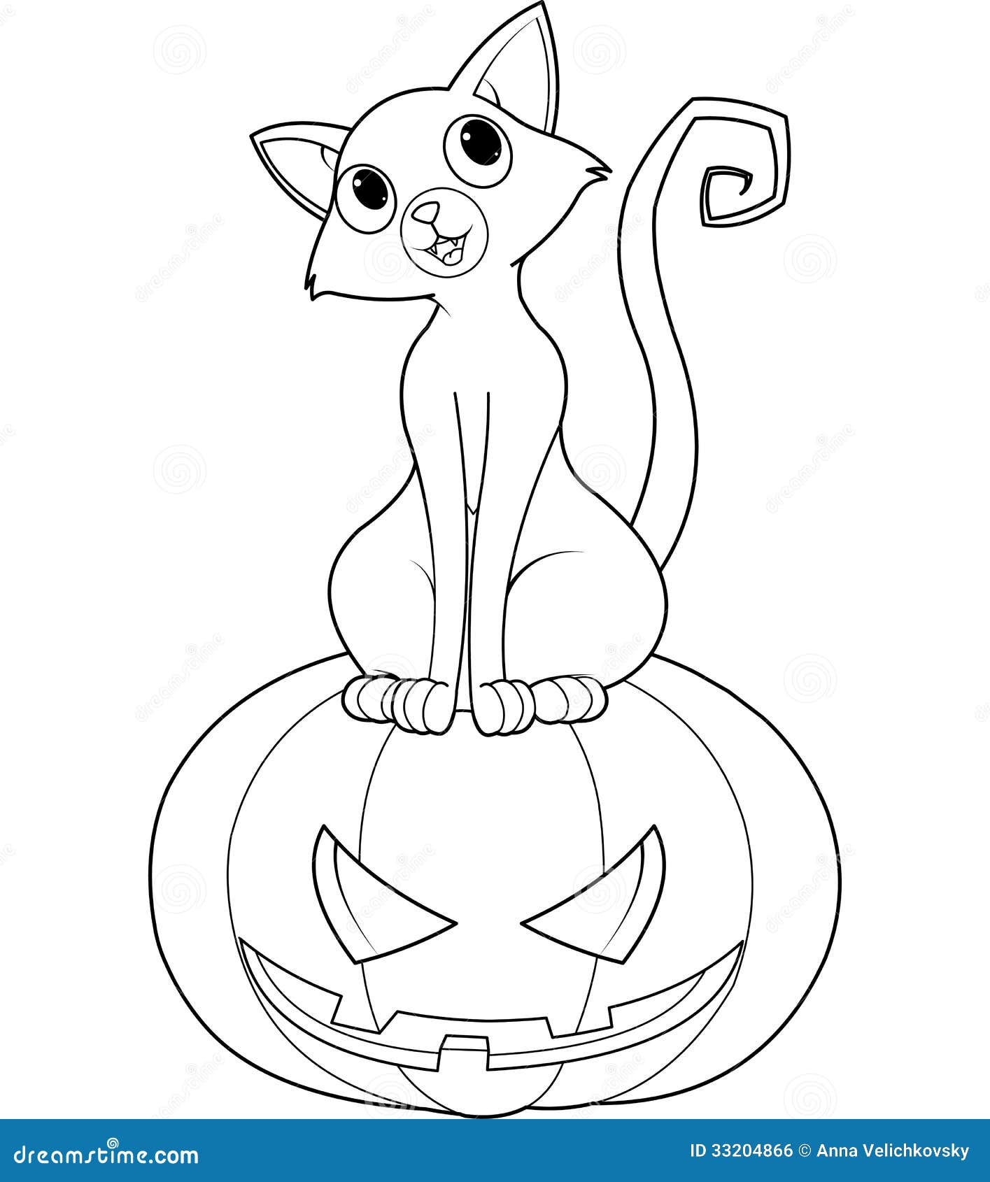 Halloween Cat on Pumpkin Coloring Page Stock Vector - Illustration of