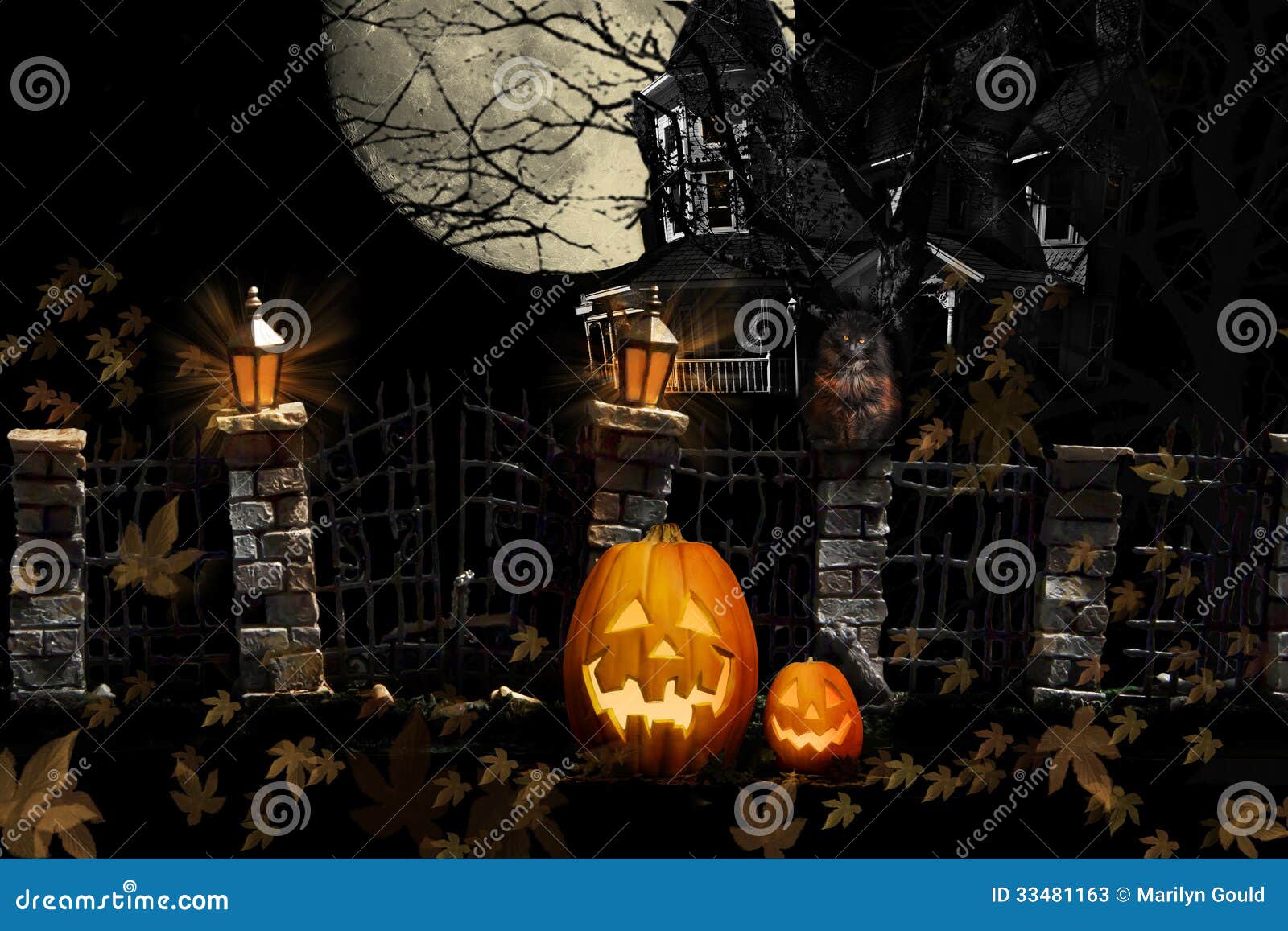 Halloween Cat Pumpkins Haunted House Stock Image - Image of kitty ...