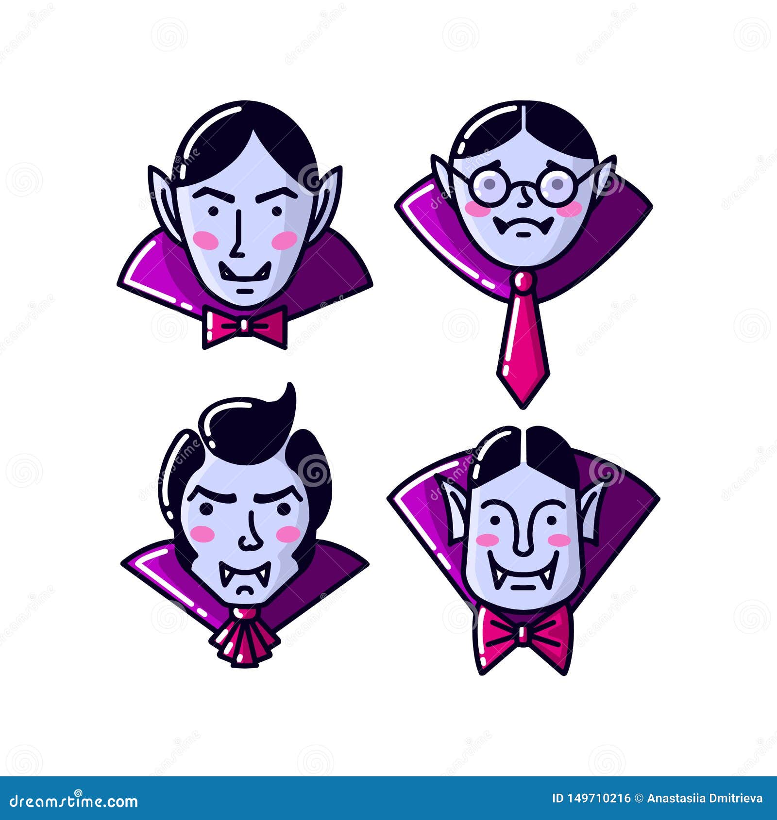 Halloween Character Dracula Vampire Flat Line Style. Vector ...