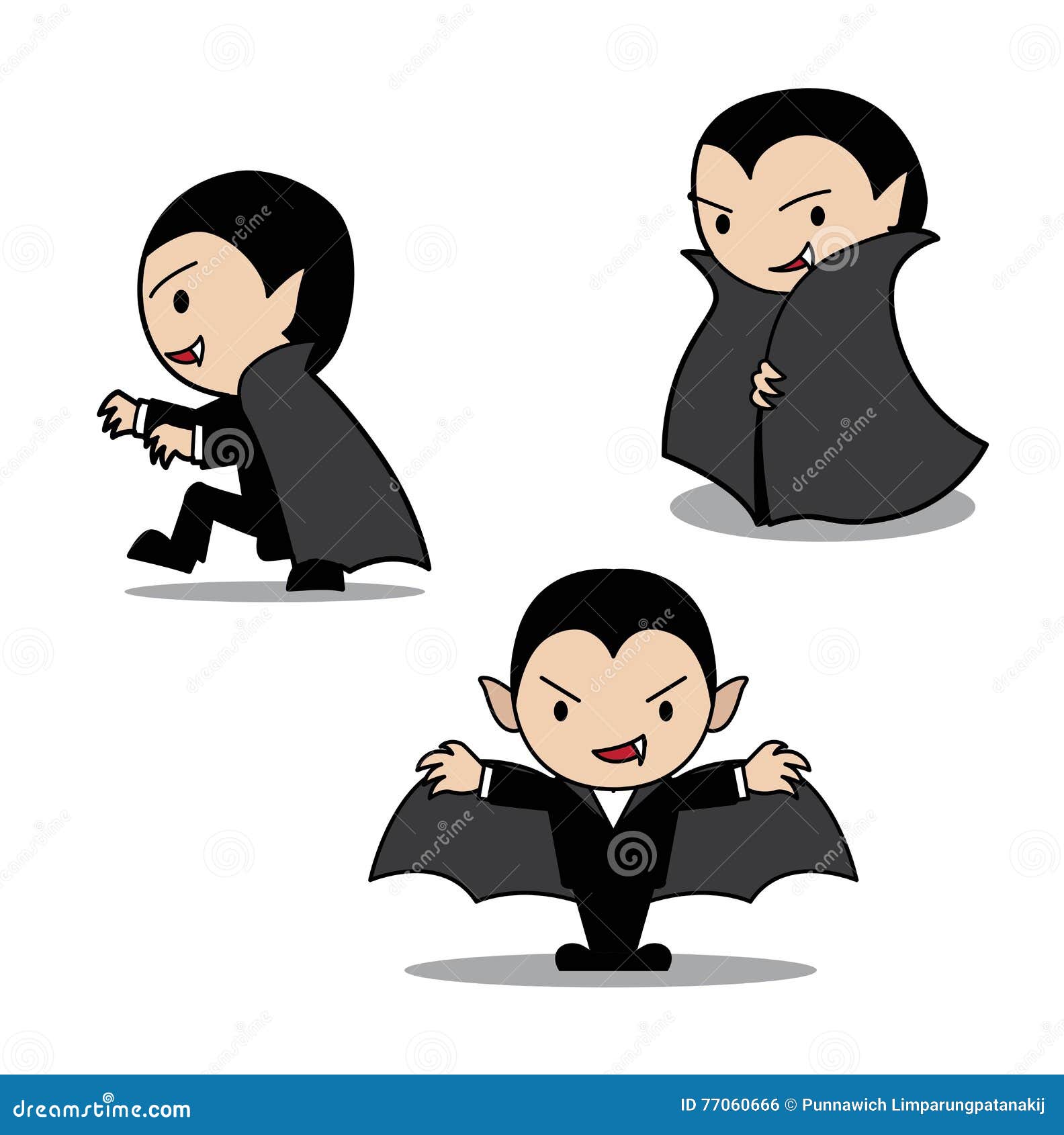 Halloween Character Set Cute Dracula Cartoon Vector Illustration Stroke ...
