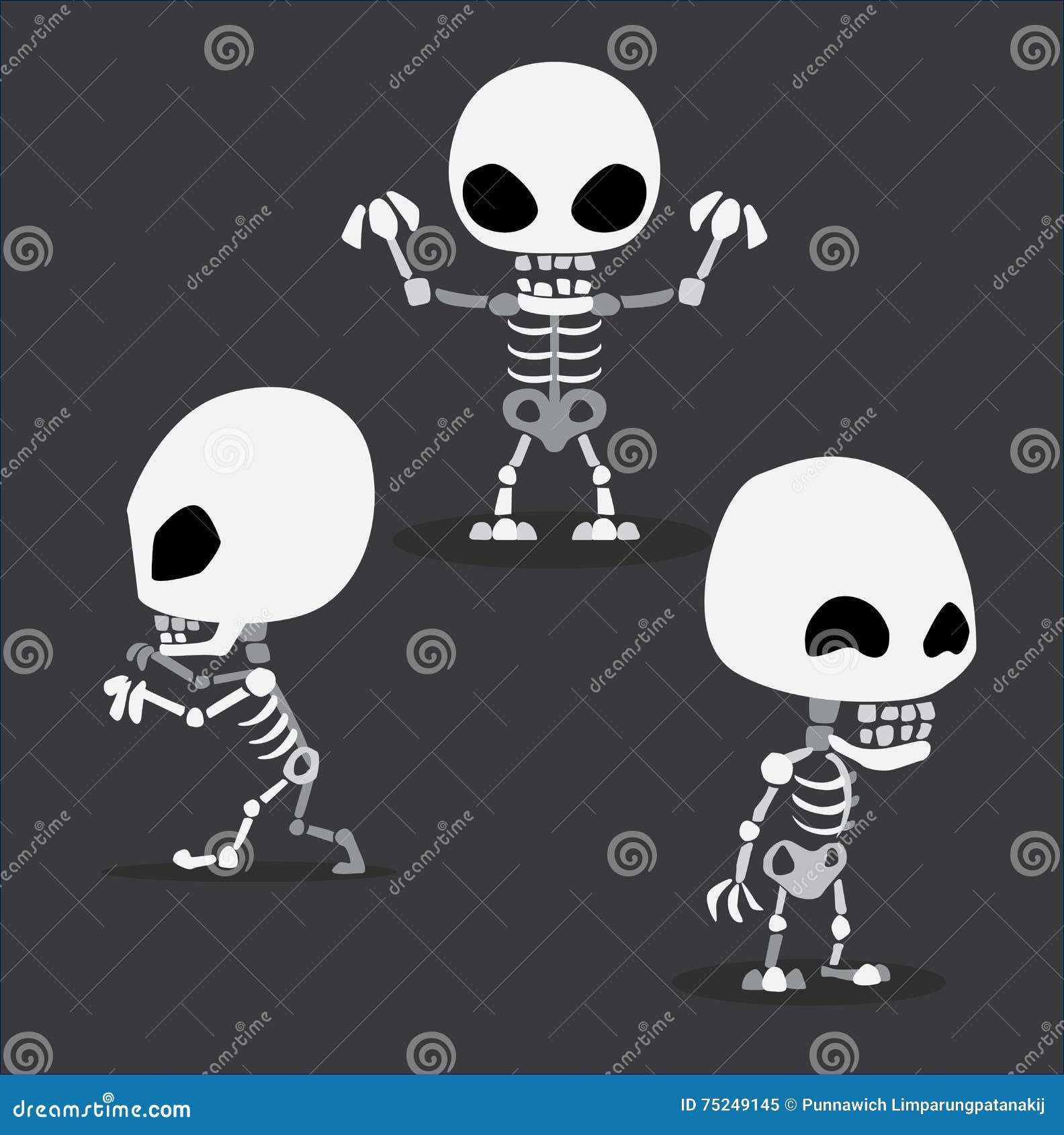 Halloween Character Set Cute Skeleton Cartoon Vector Illustration Stock  Vector - Illustration of devil, ghost: 75249145