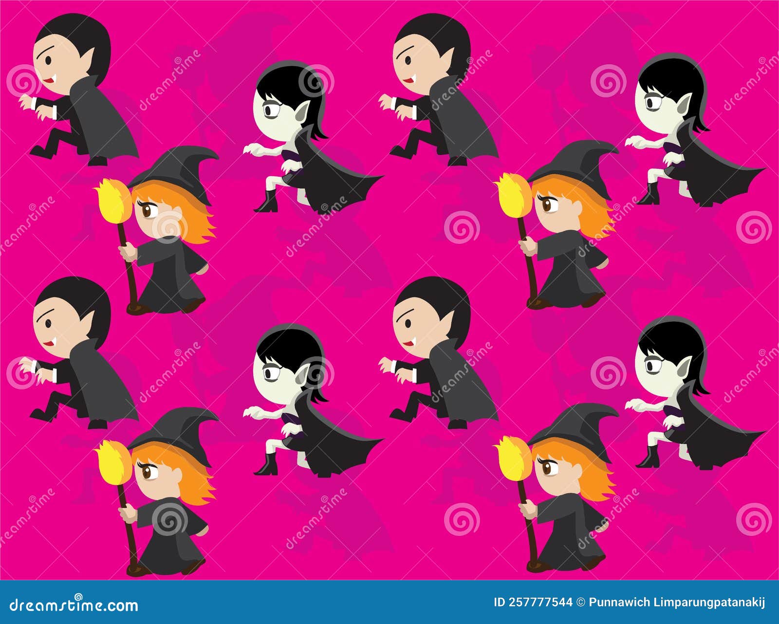 Bonito Halloween Personagem Animação Bruxa Walking Side View Cartoon Vector imagem vetorial de Punnawich© 512927950