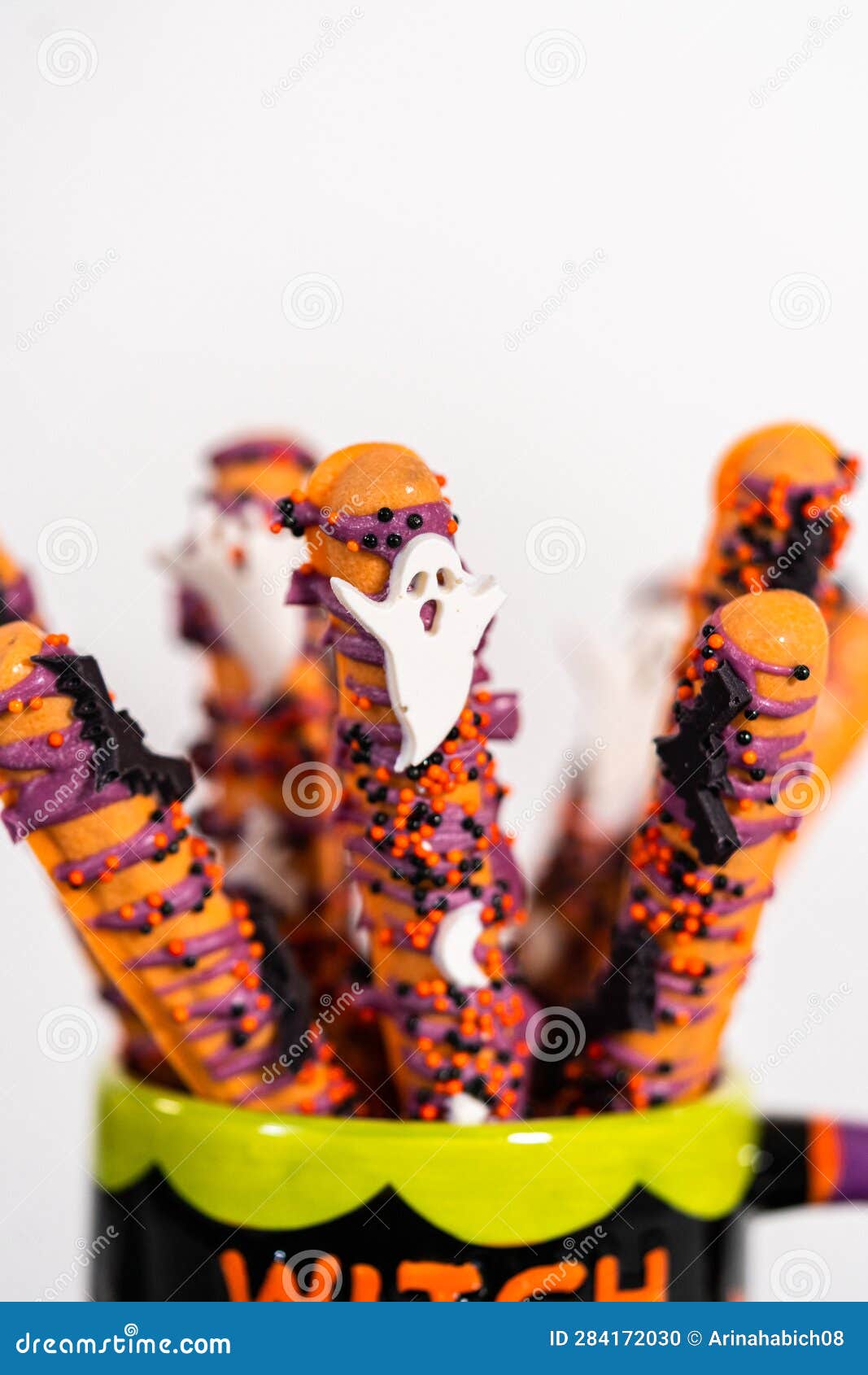 Halloween Chocolatecovered Pretzel Rods Stock Photo Image of food