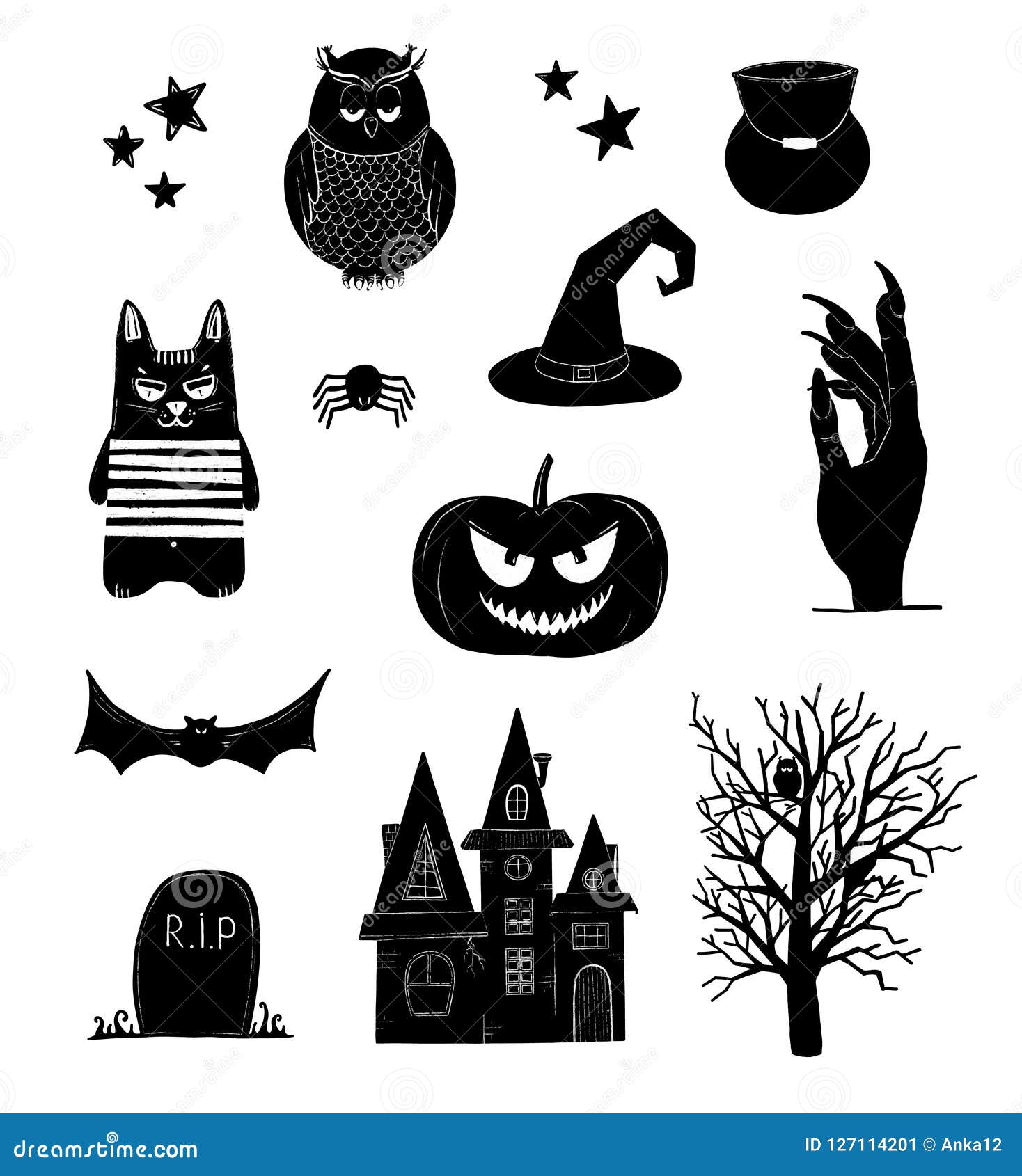 Halloween Clipart Schwarzweiss Kurbis Eule Hexe Schlager Clipart Vektor Abbildung Illustration Von Eule Hieb