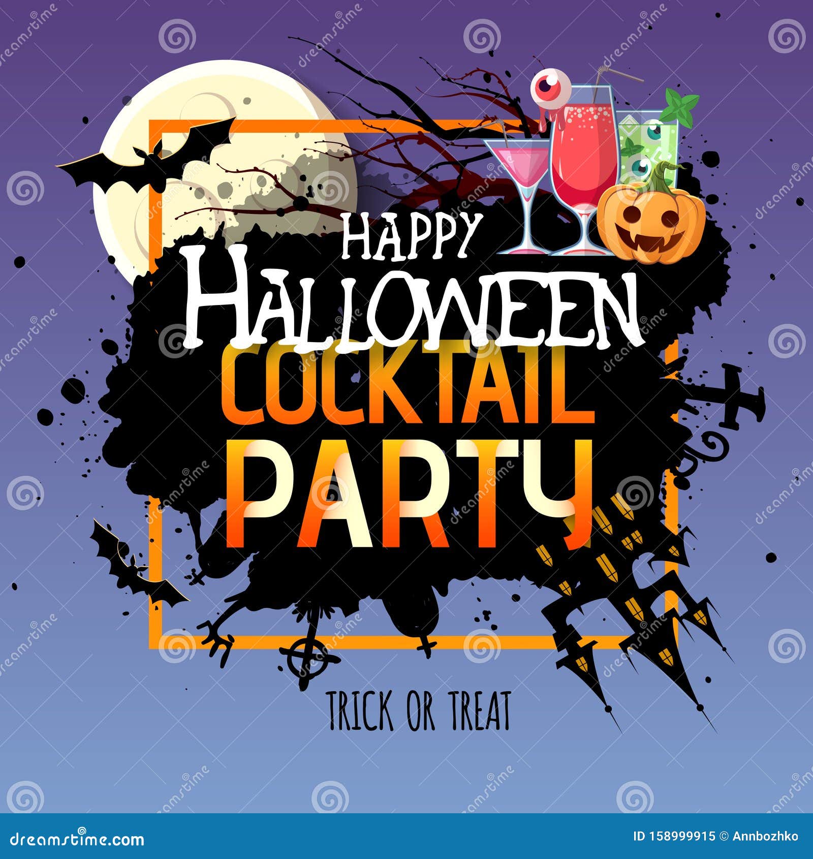 Halloween Cocktail Party Poster with Jack O Lantern Pumpkin and Full ...