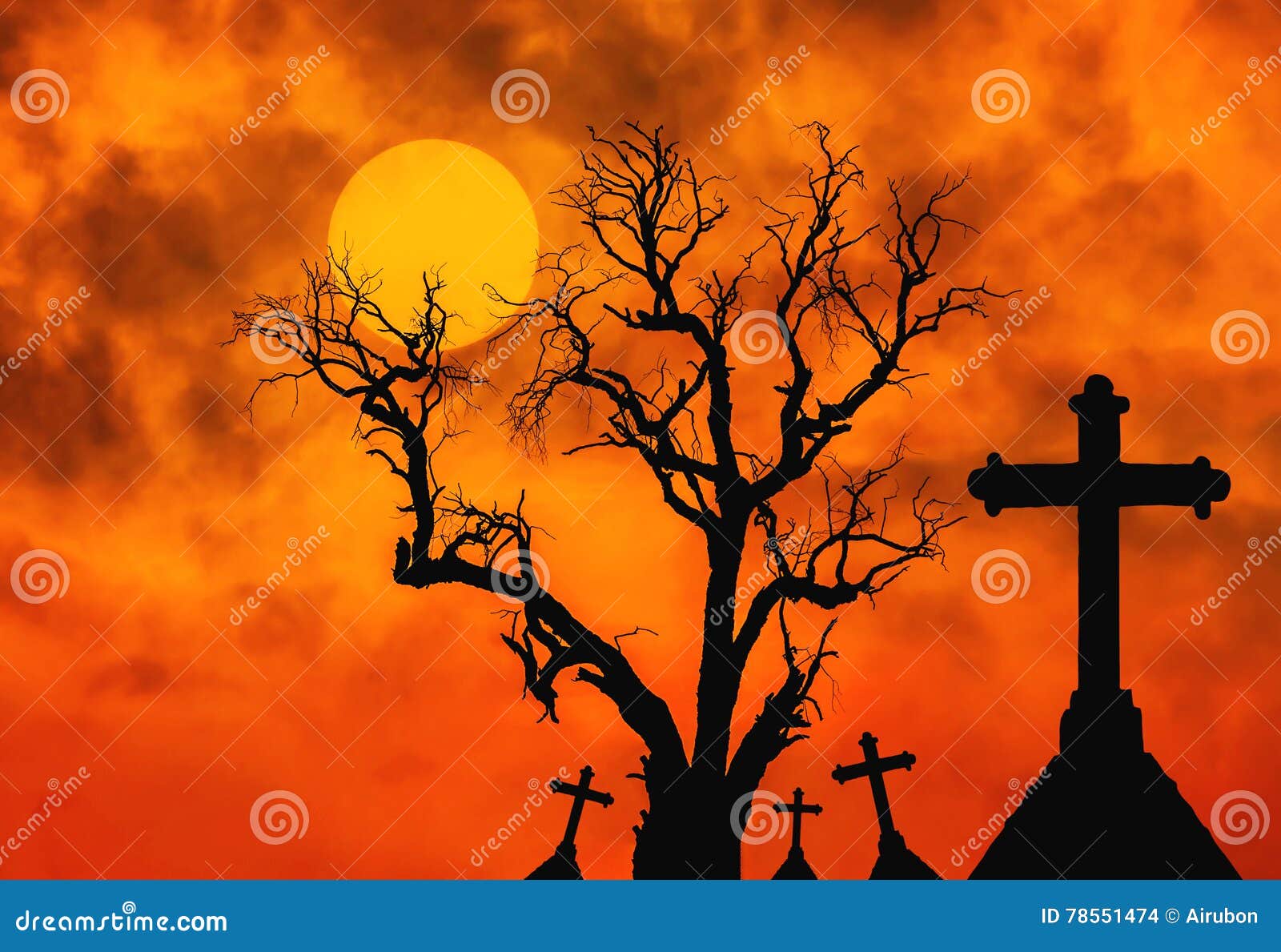 Halloween Concept Background with Scary Silhouette Dead Tree and Spooky ...