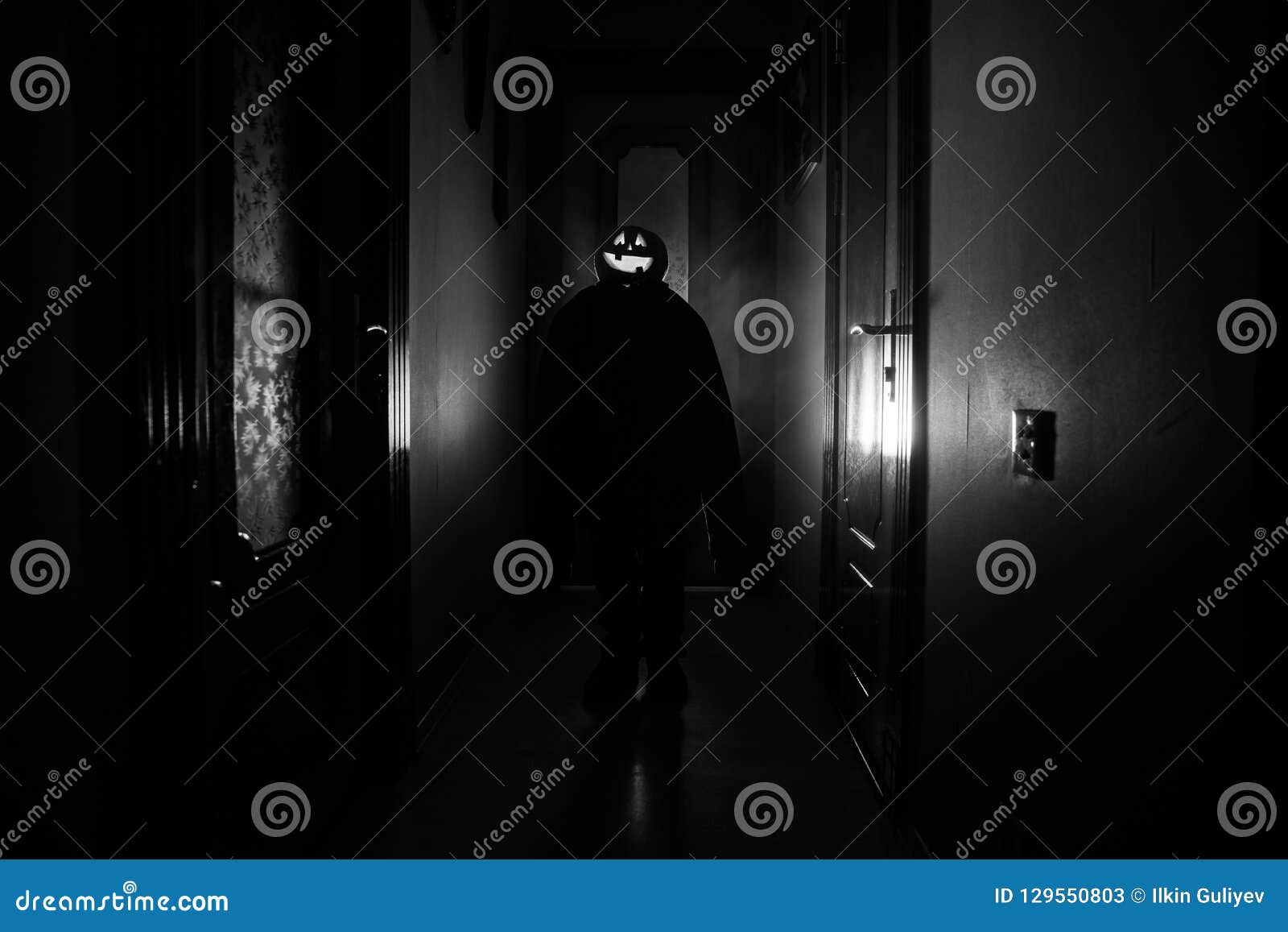 Halloween Concept Creepy Silhouette In The Dark Corridor With