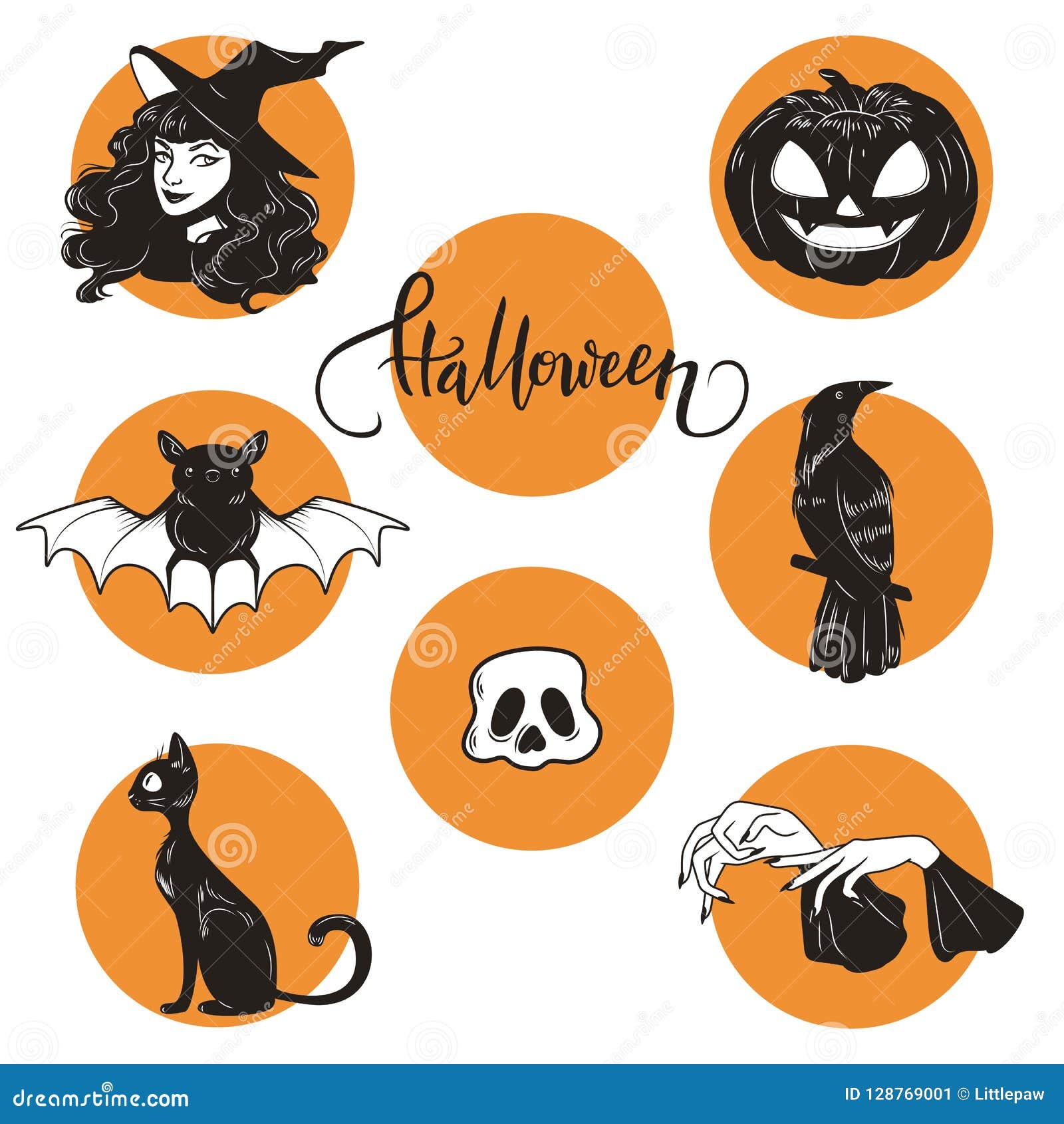 halloween cute hand drawn s set,  