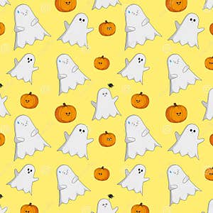 Halloween Cute Pattern With Ghosts And Pumpkins Stock Vector Halloween Cute Pattern With Ghosts And Pumpkins Stock Vector