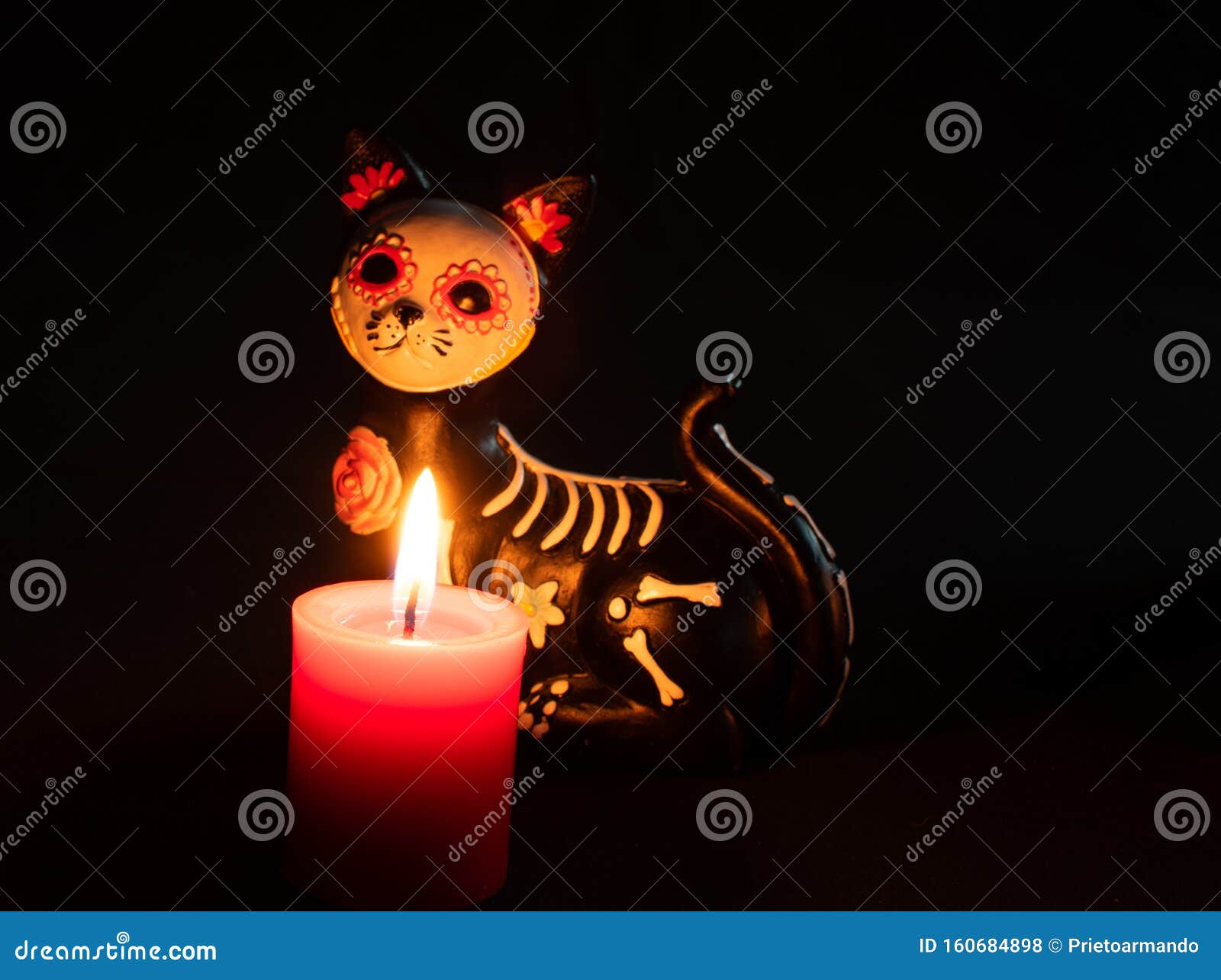 halloween dead cat katrina pan muerto candles velas white red darkness