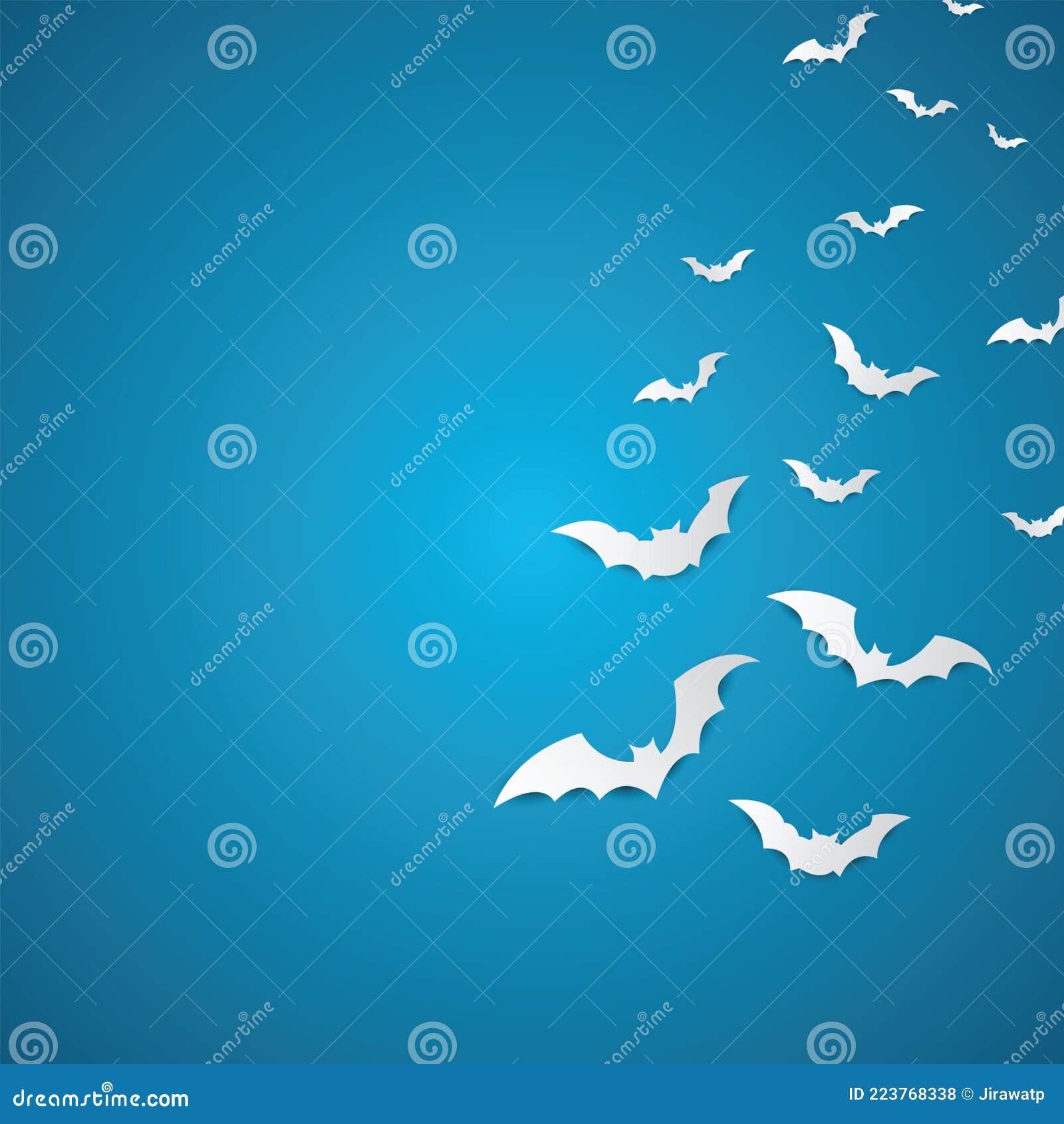 halloween and decoration concept - white paper bats flying over skyblue background.