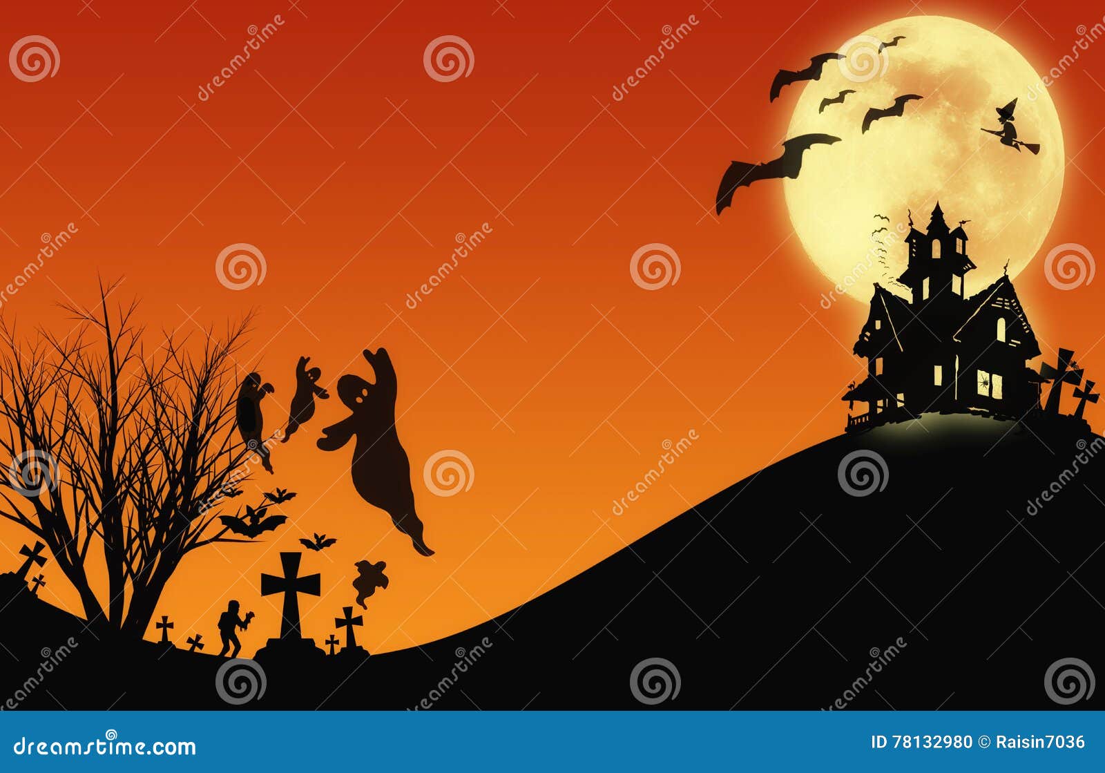 Halloween Design : Landscape Horror Orange Tone for Halloween Background.  Stock Illustration - Illustration of light, dark: 78132980