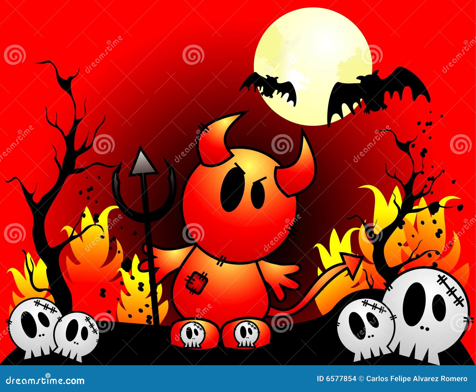 Halloween cartoon devil in a hell vector.