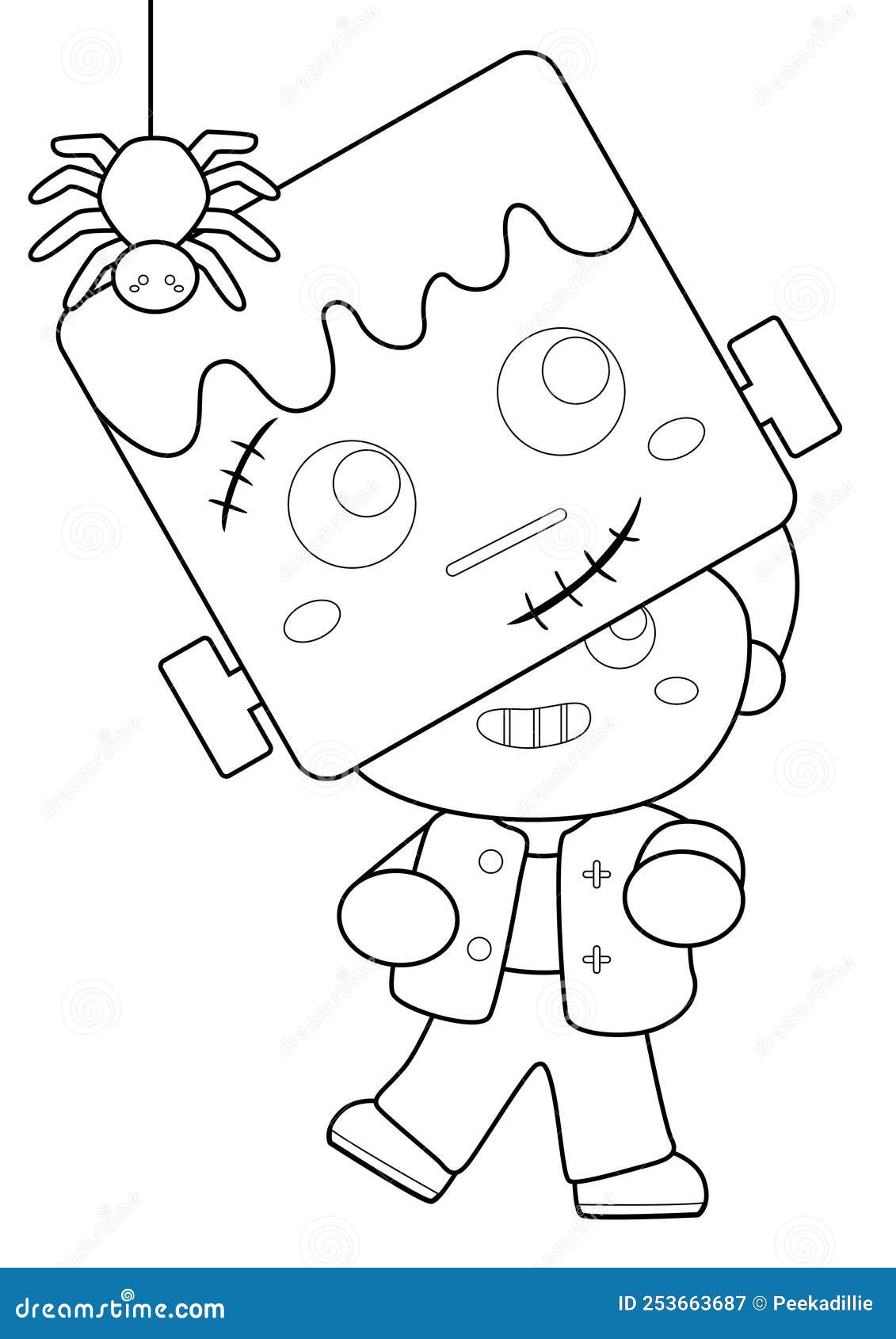 Como desenhar uma criança em uma fantasia de Halloween Frankenstein (Cute  Kawaii) –  – Desenhos para Colorir