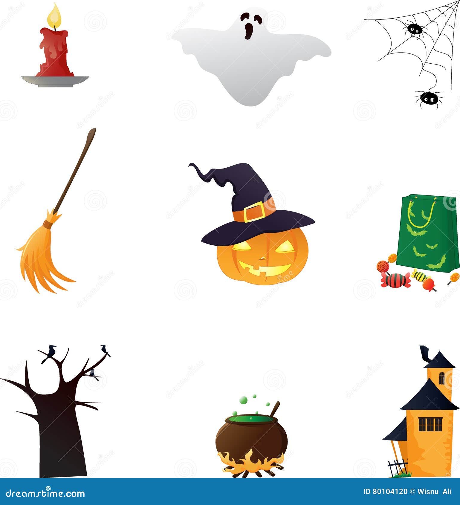 Halloween Elements Collection Set Isolated on White Stock Vector - Illustration of candle, funny ...