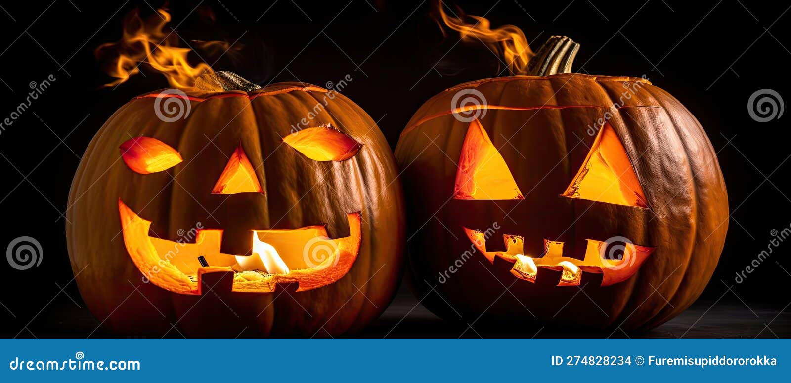 Halloween in Flame Burning Pumpkins Generative AI Stock Illustration