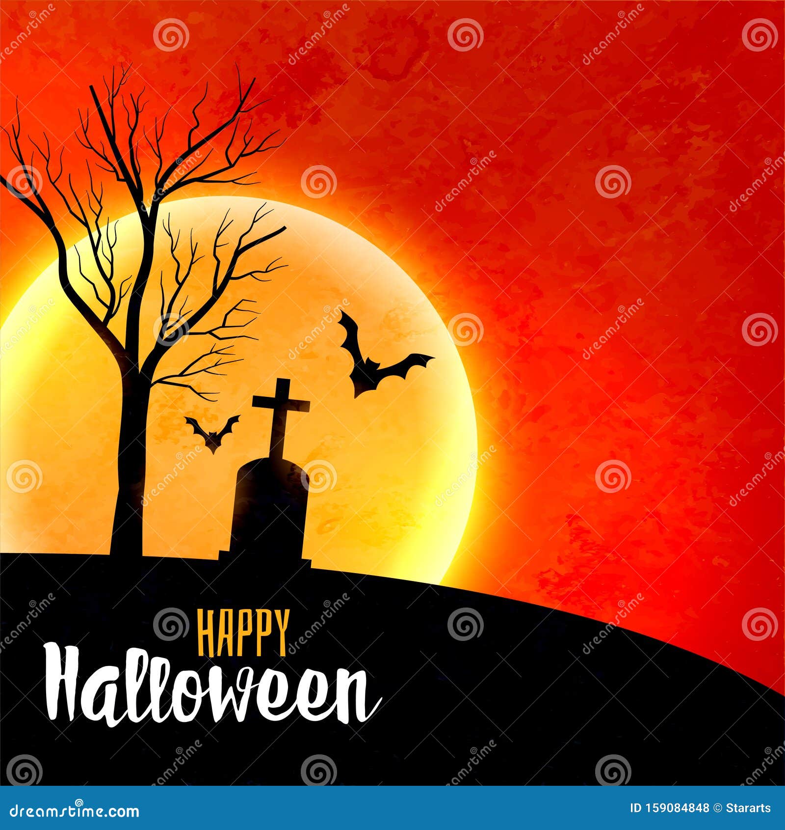 halloween full moon on red sky scary background