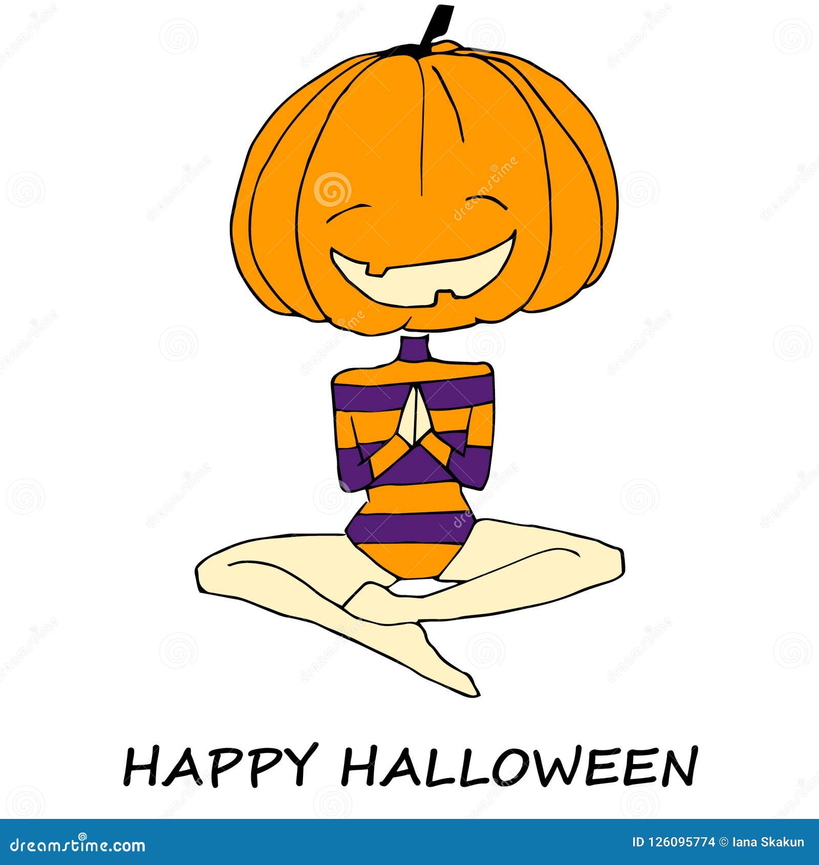 Halloween Funny Pumpkin Namaste Stock Illustration - Illustration of  cheerful, doodle: 126095774