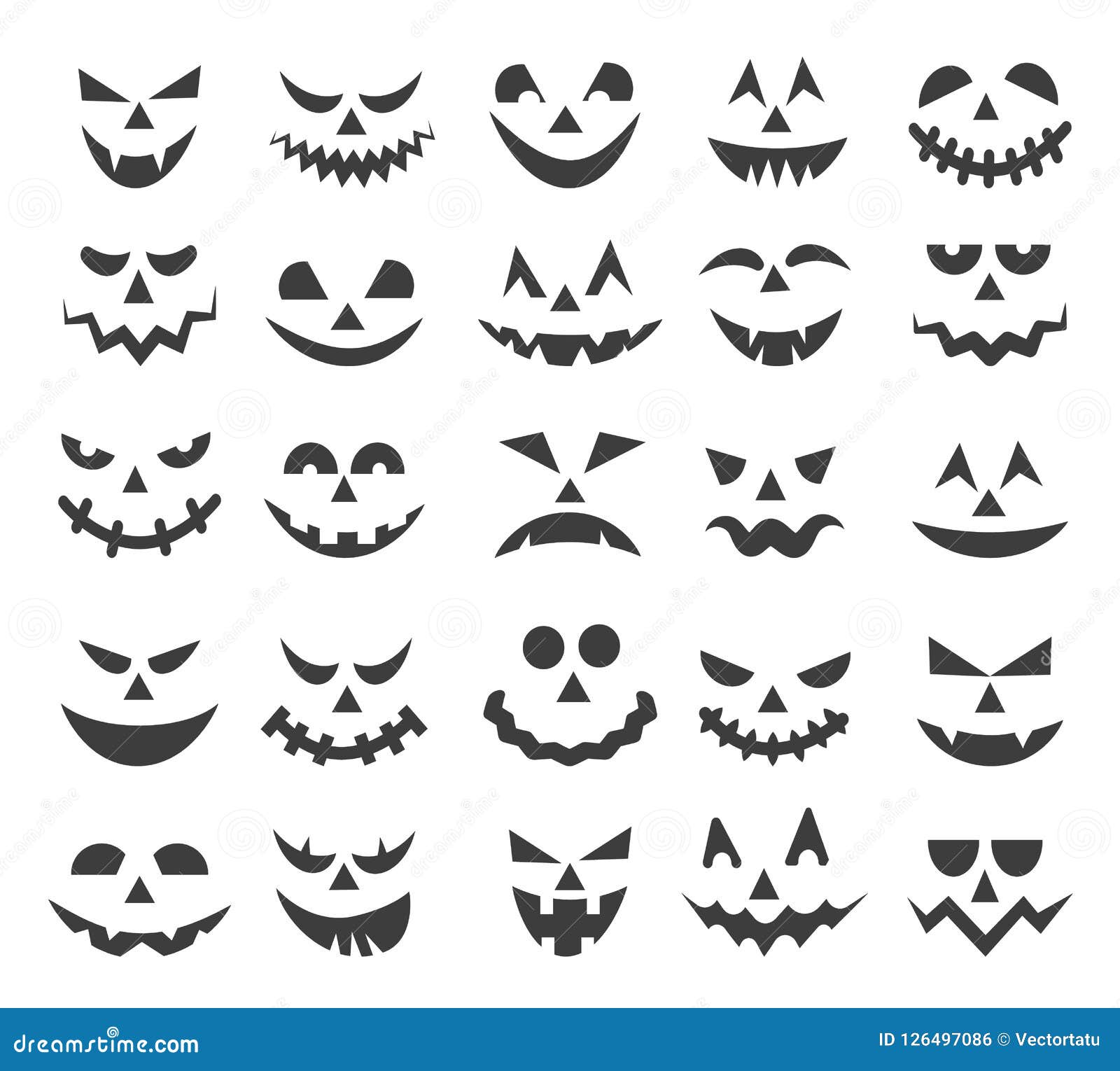 Halloween ghost faces set stock vector. Illustration of happy - 126497086