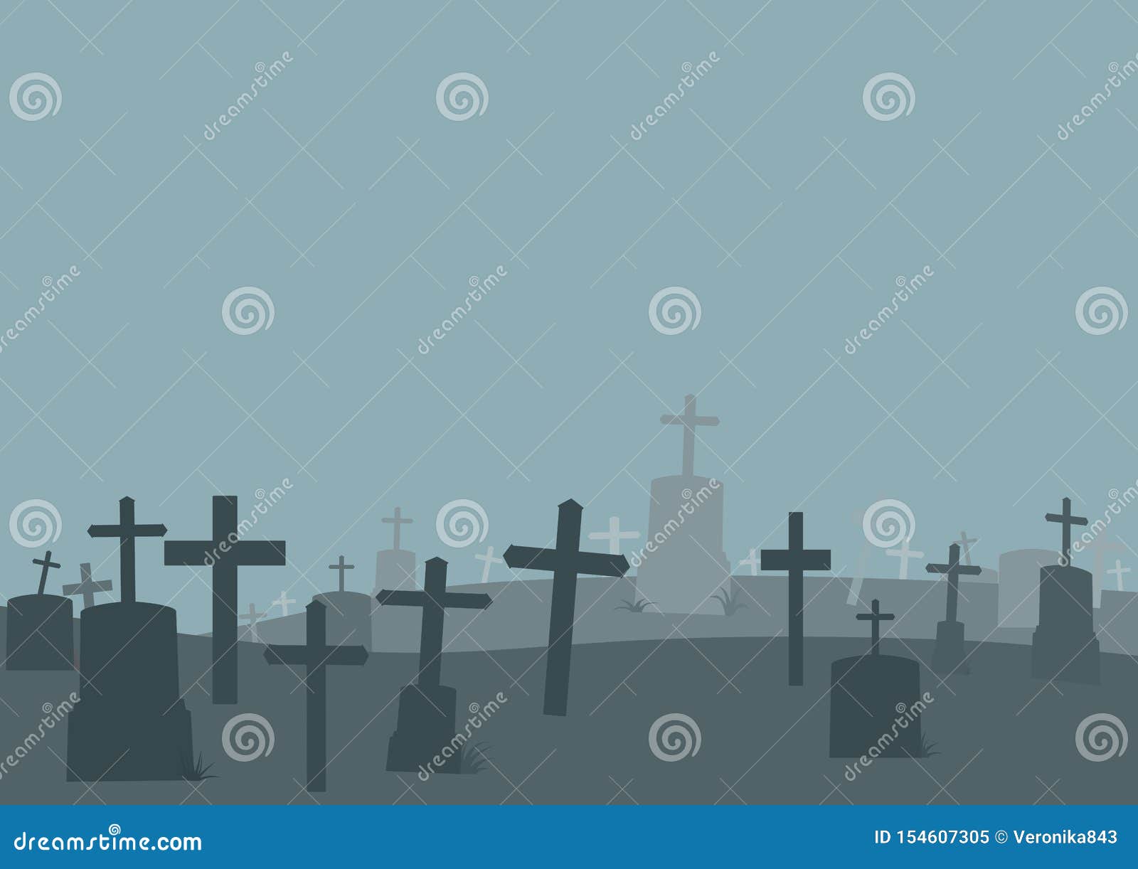 Halloween Graveyard Background. Cemetery Poster Backdrop. Vector