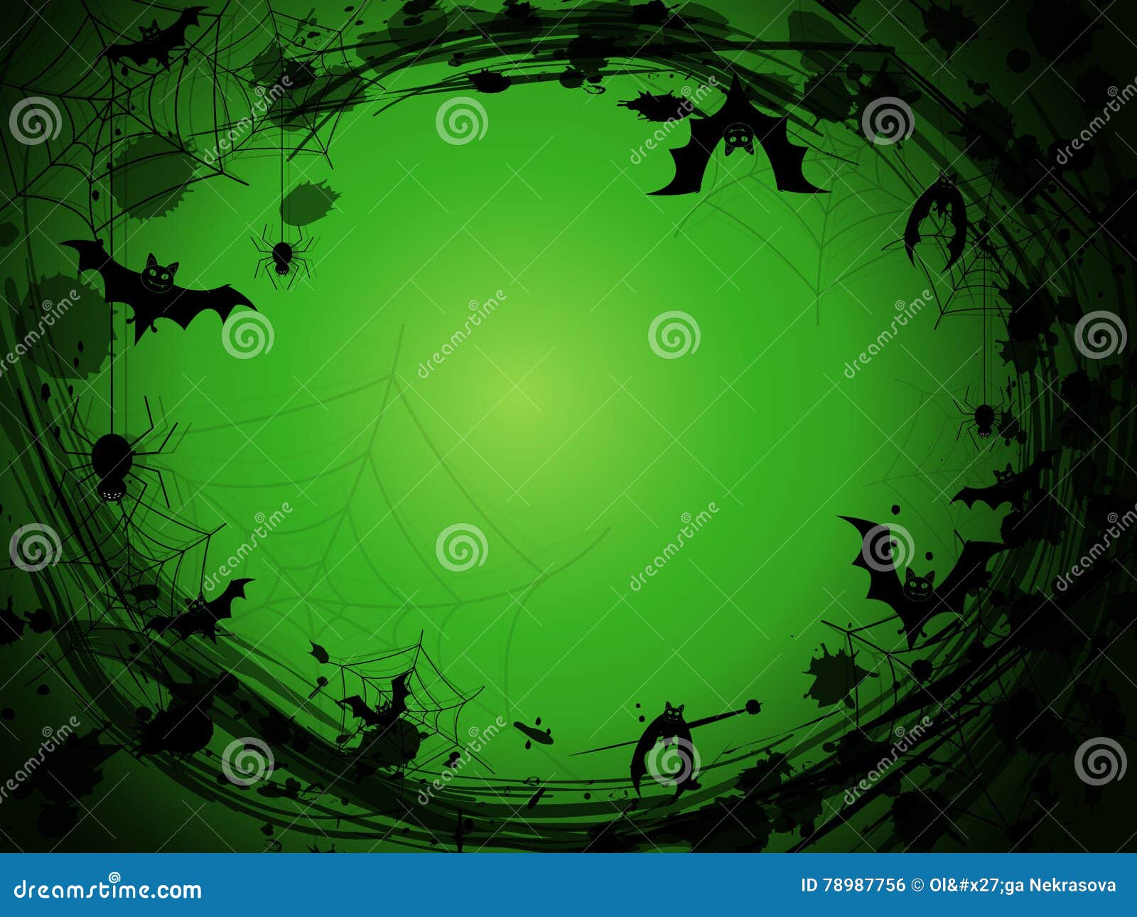 Halloween Green Background with Black Spider Webs, Spiders, Bats and Blobs  Stock Vector - Illustration of backdrop, death: 78987756
