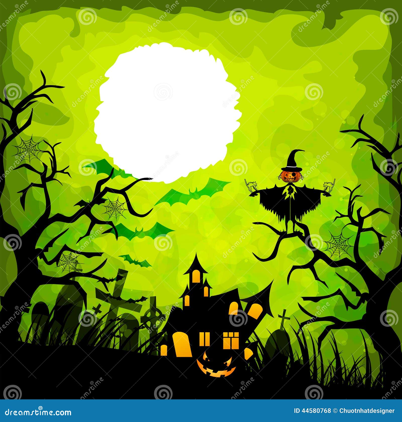 Halloween green background stock vector. Illustration of drawing - 44580768
