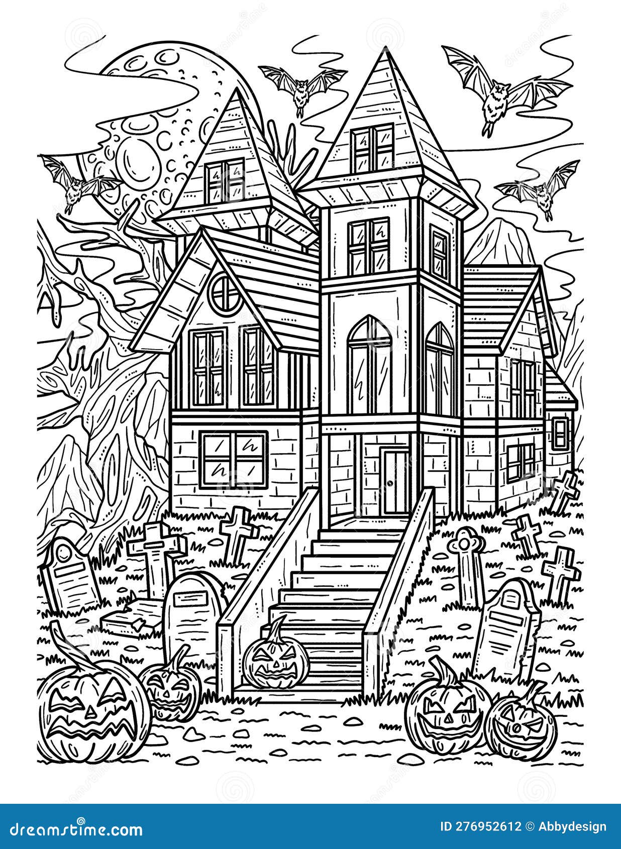 Halloween Haunted House Coloring Page for Adults Stock Vector ...