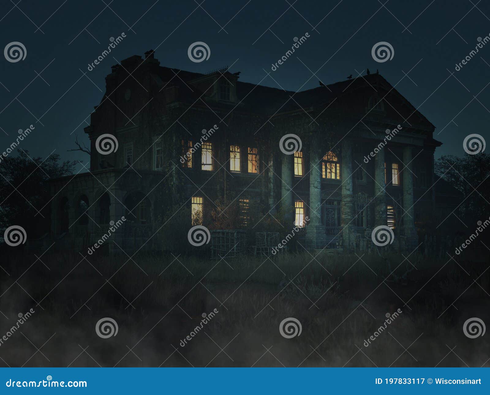 halloween haunted house, mansion, night
