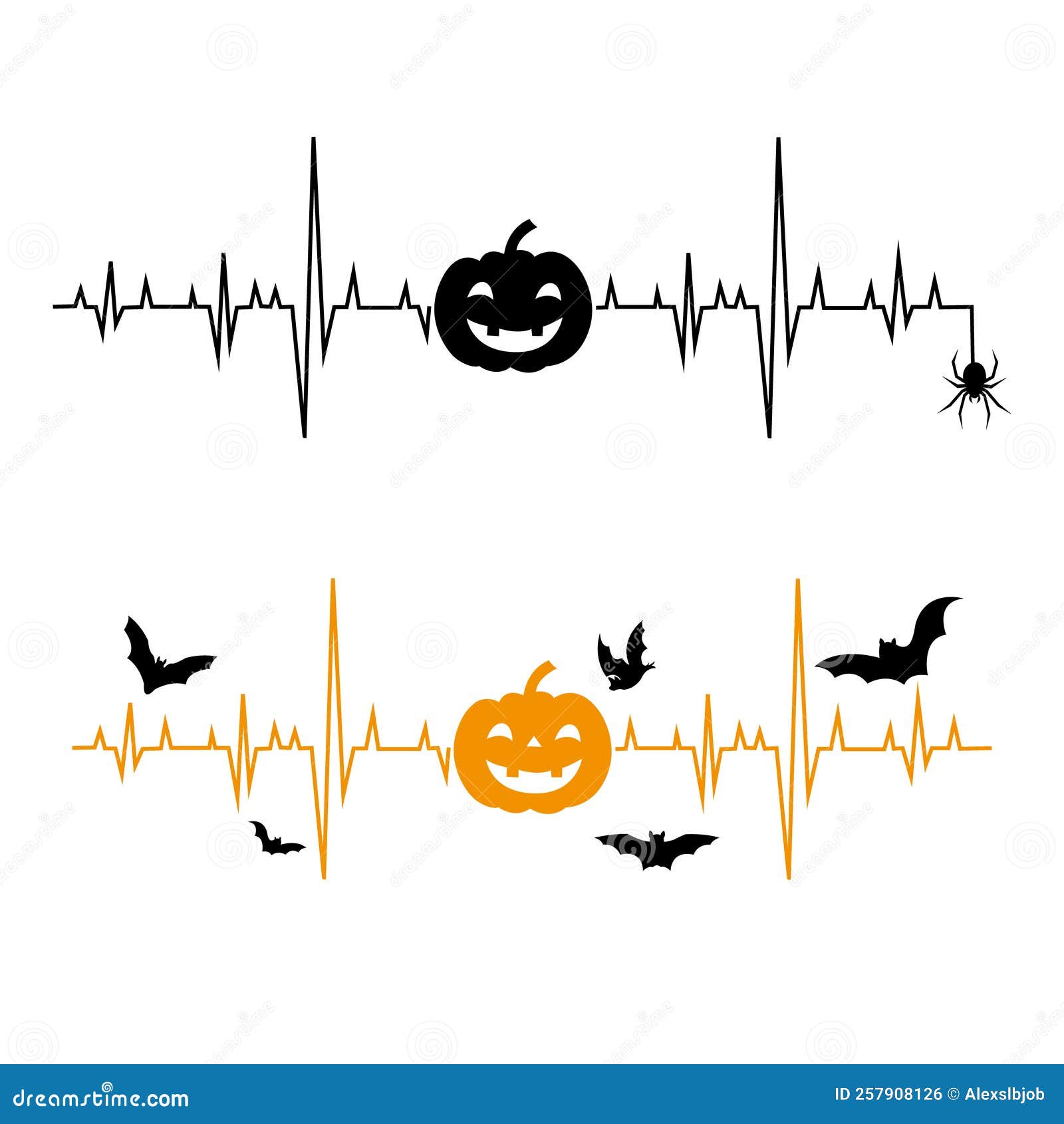 Halloween Heartbeat and Pumpkin.for Your Design Stock Vector