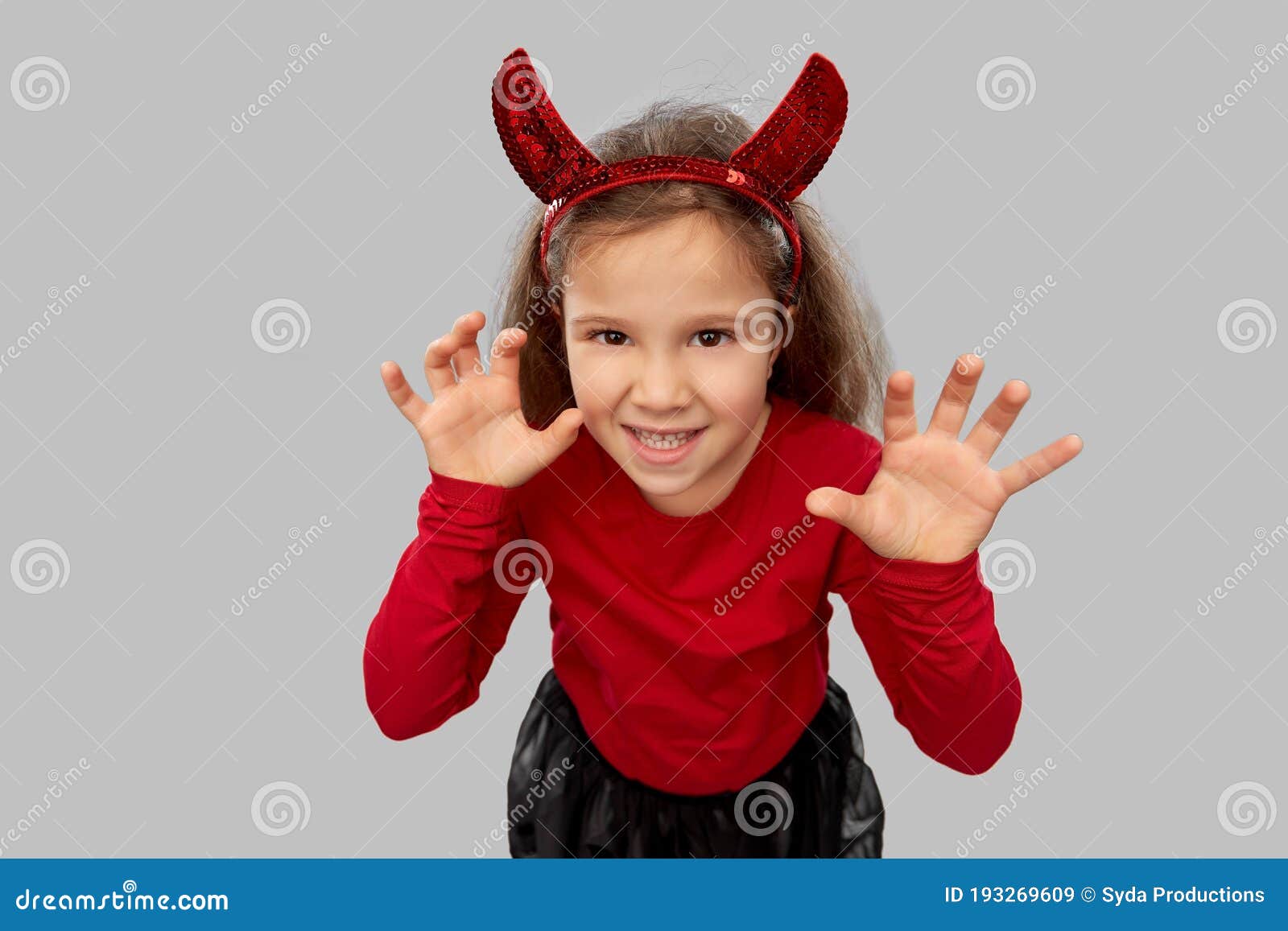 Girl Costume with Devil`s Horns on Halloween Stock Image - Image of ...
