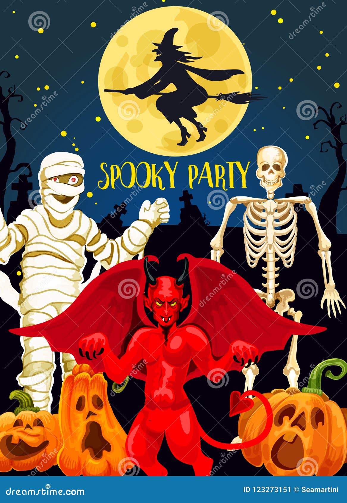 Halloween Horror Party Banner with Demon Monsters Stock Vector ...