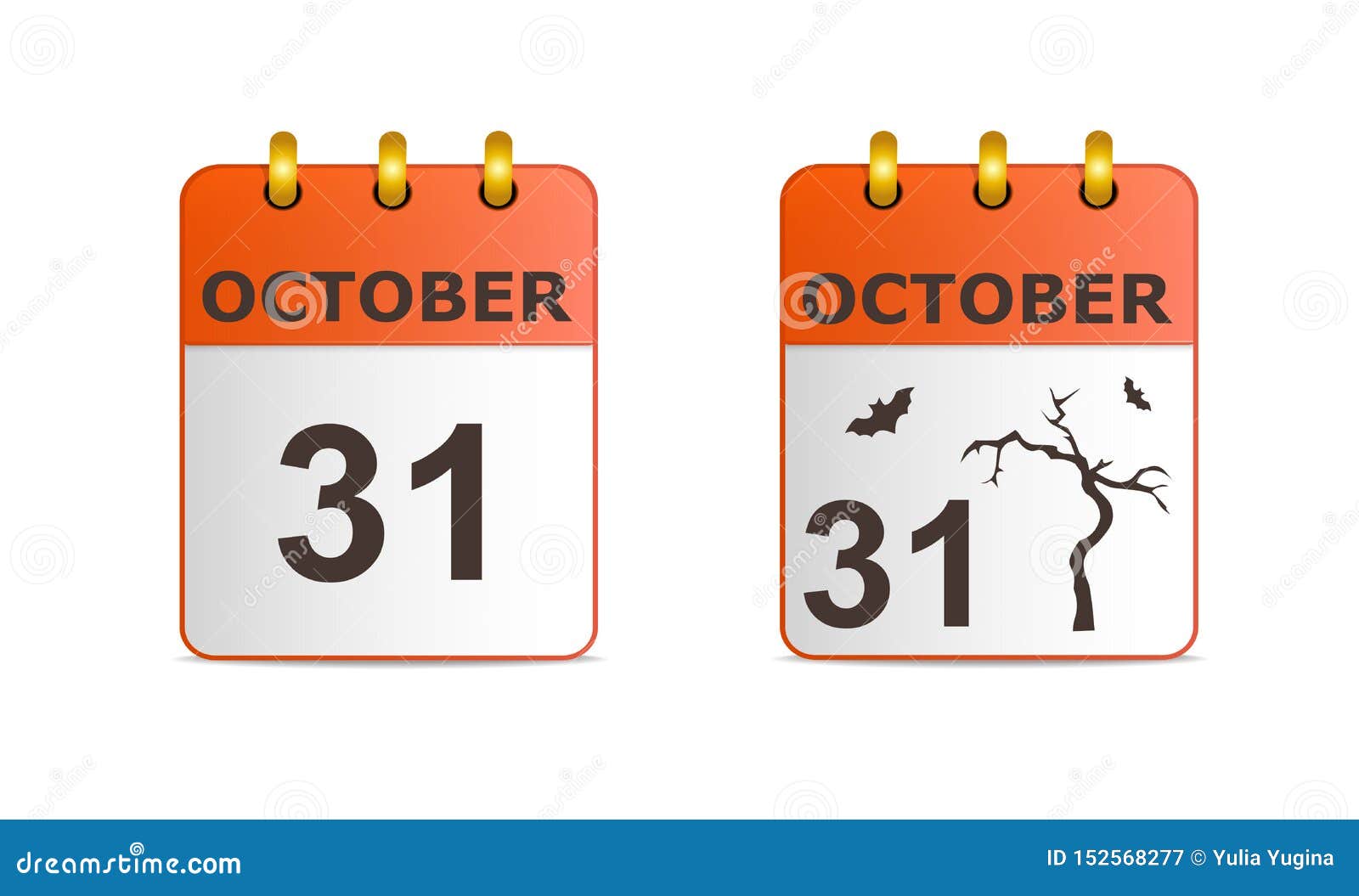 Halloween on Icons of Calendar in Different Versions. Date on Calendar