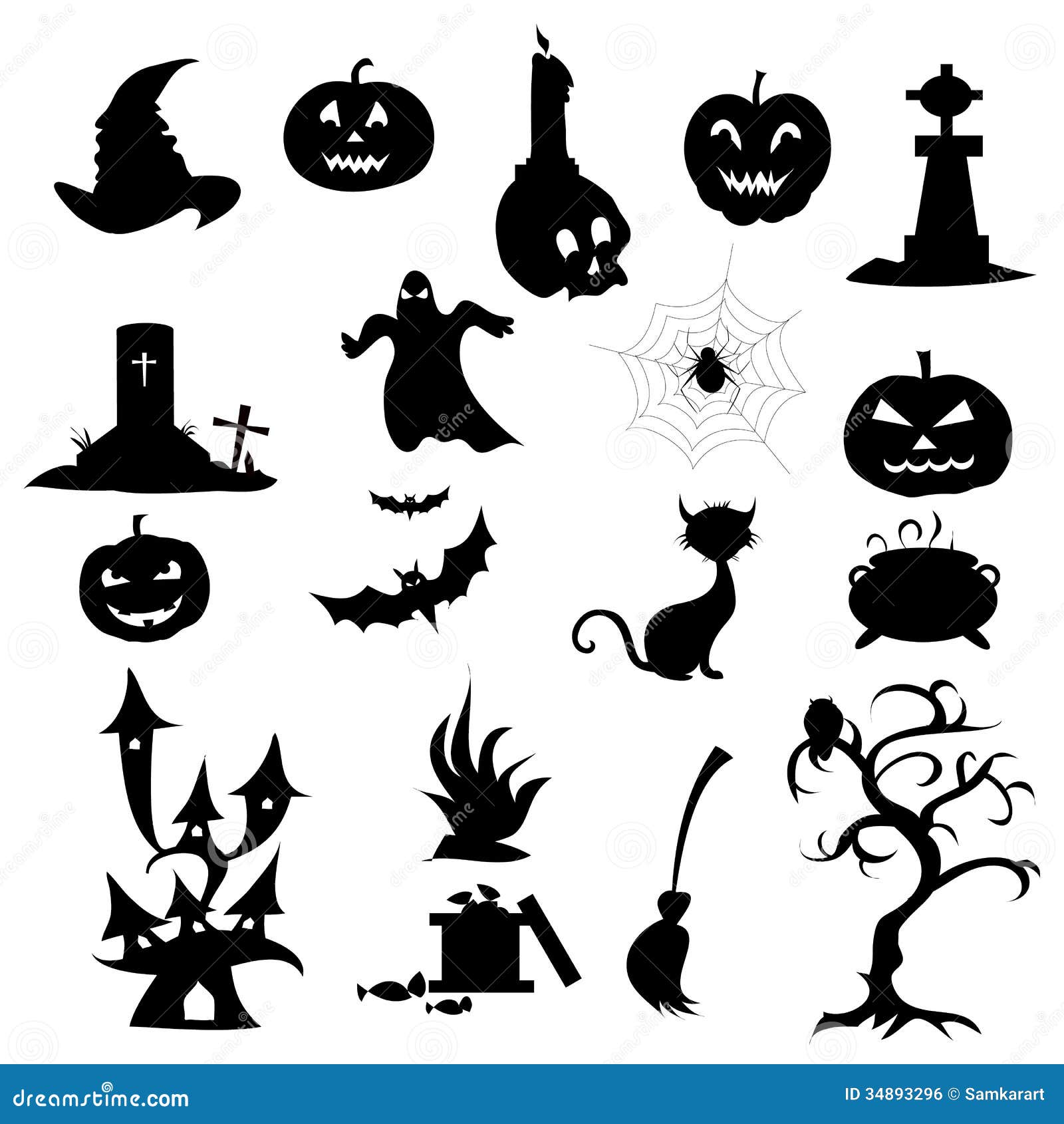 Halloween Icons Silhouettes Stock Vector - Illustration of cute, party ...