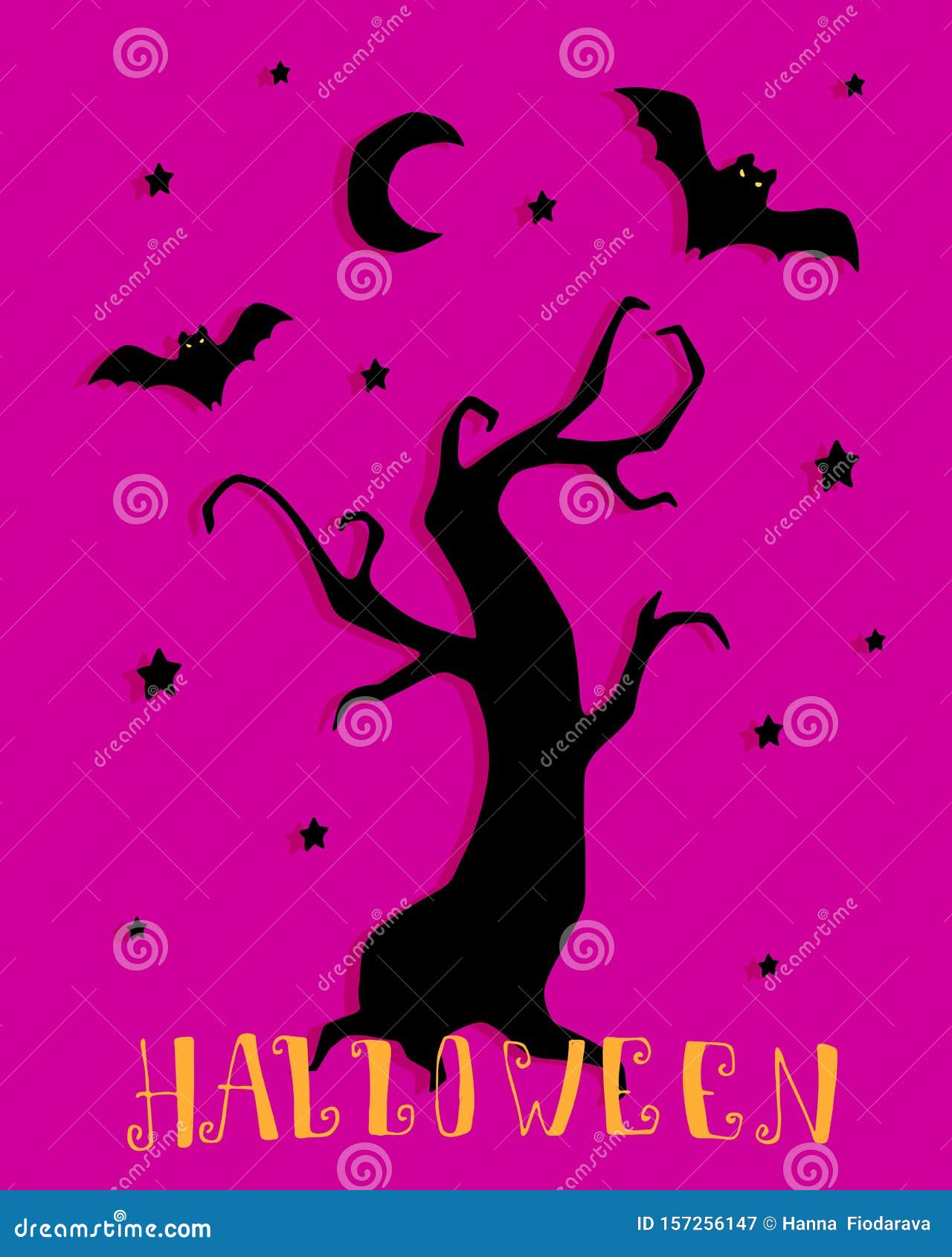 Halloween Ilustracia N De Dibujos Animados Con Una Silueta Estilizada De Un A Rbol Murcia C Lagos Estrellas Con La Inscripcia N E Ilustracion Del Vector Ilustracion De Refugio Historieta
