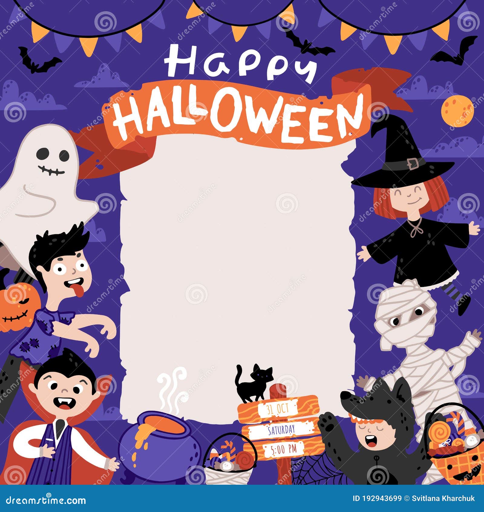 Halloween Invitation Template for Kids Costume Party. a Group of Kids ...