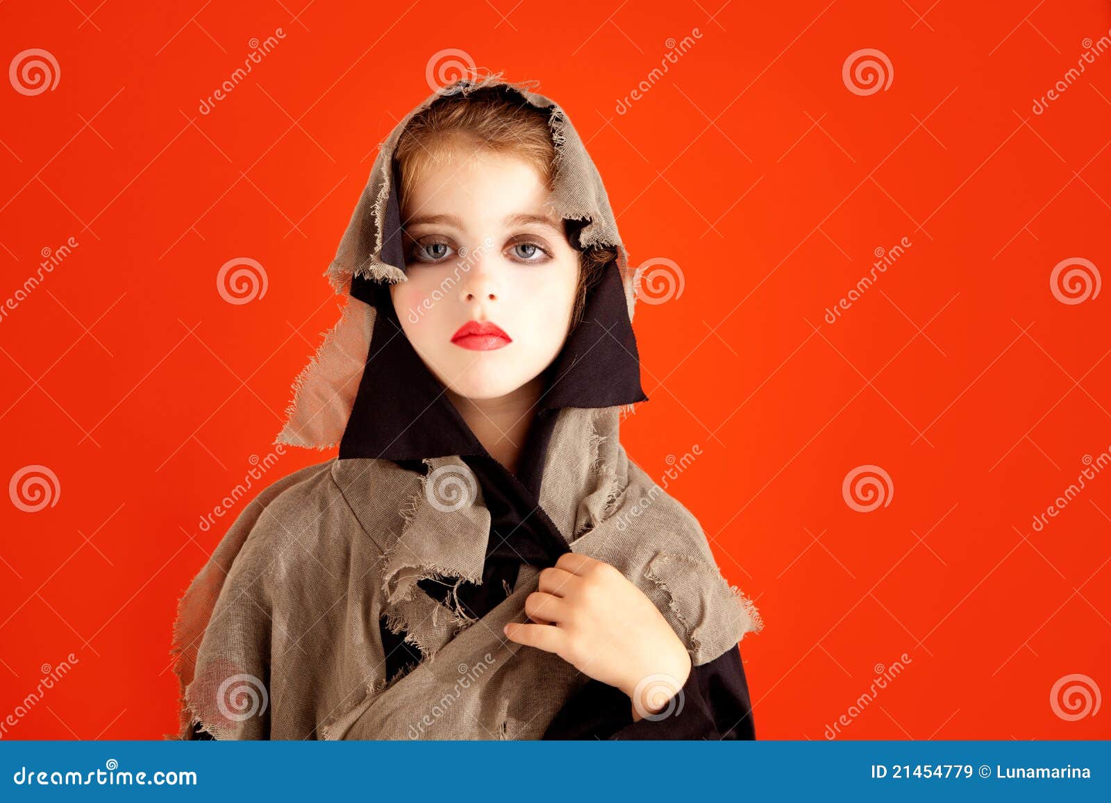 Halloween Kid Girl Costume on Orange Stock Image  Image of costume